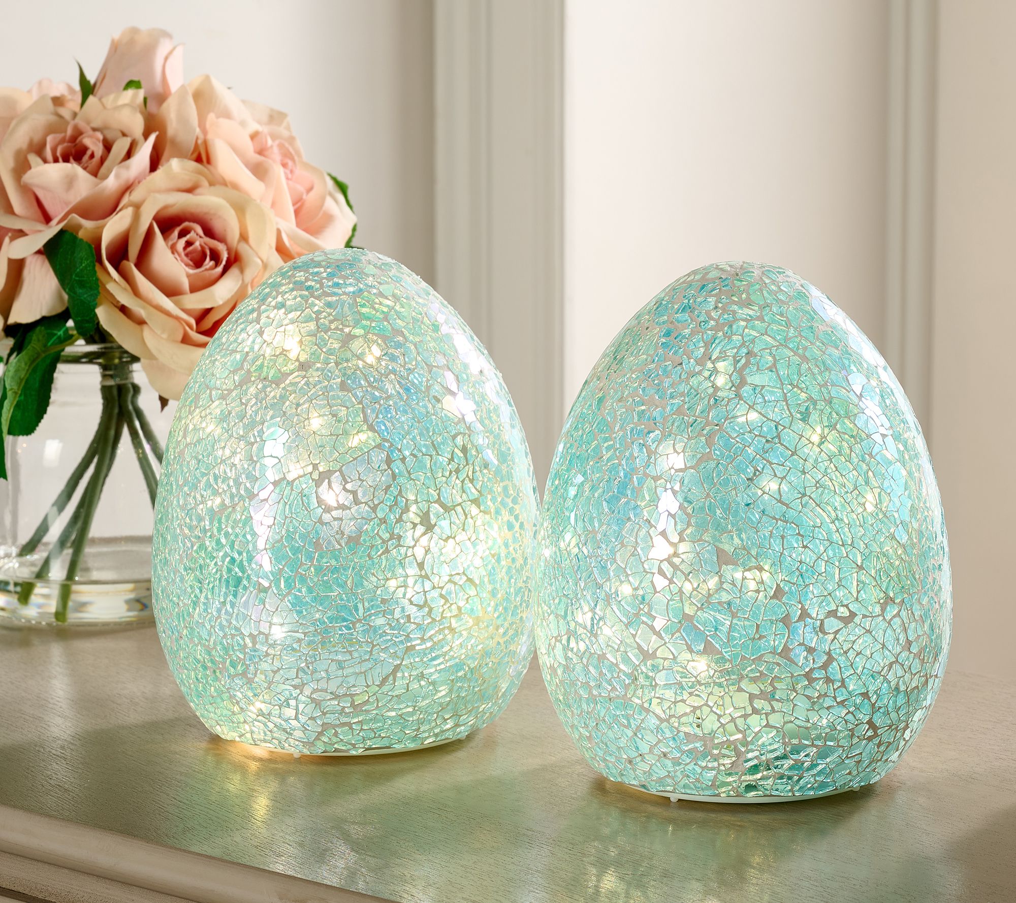 "As Is" Set/2 6" Illuminated Mosaic Eggs by Valerie