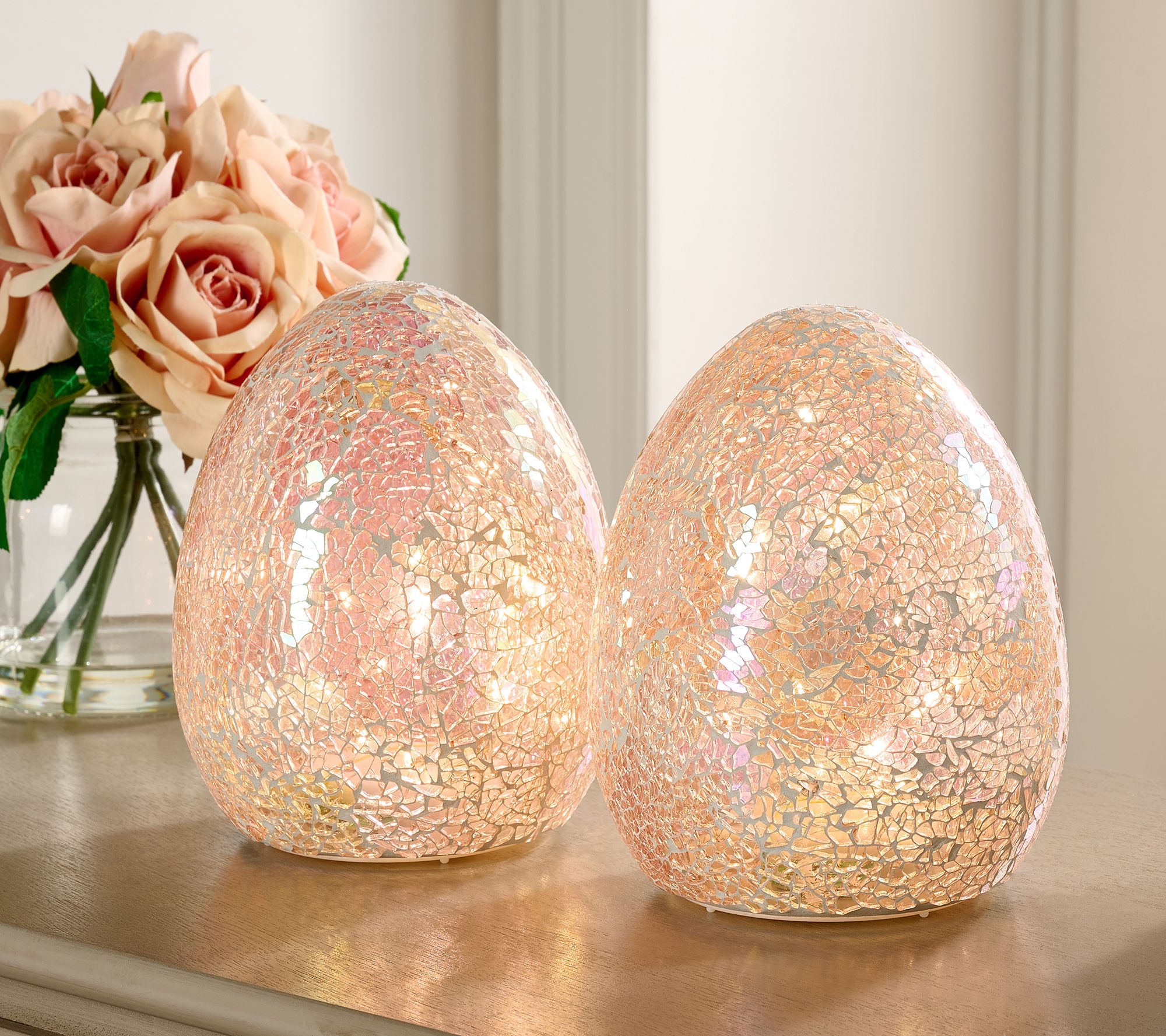 "As Is" Set/2 6" Illuminated Mosaic Eggs by Valerie