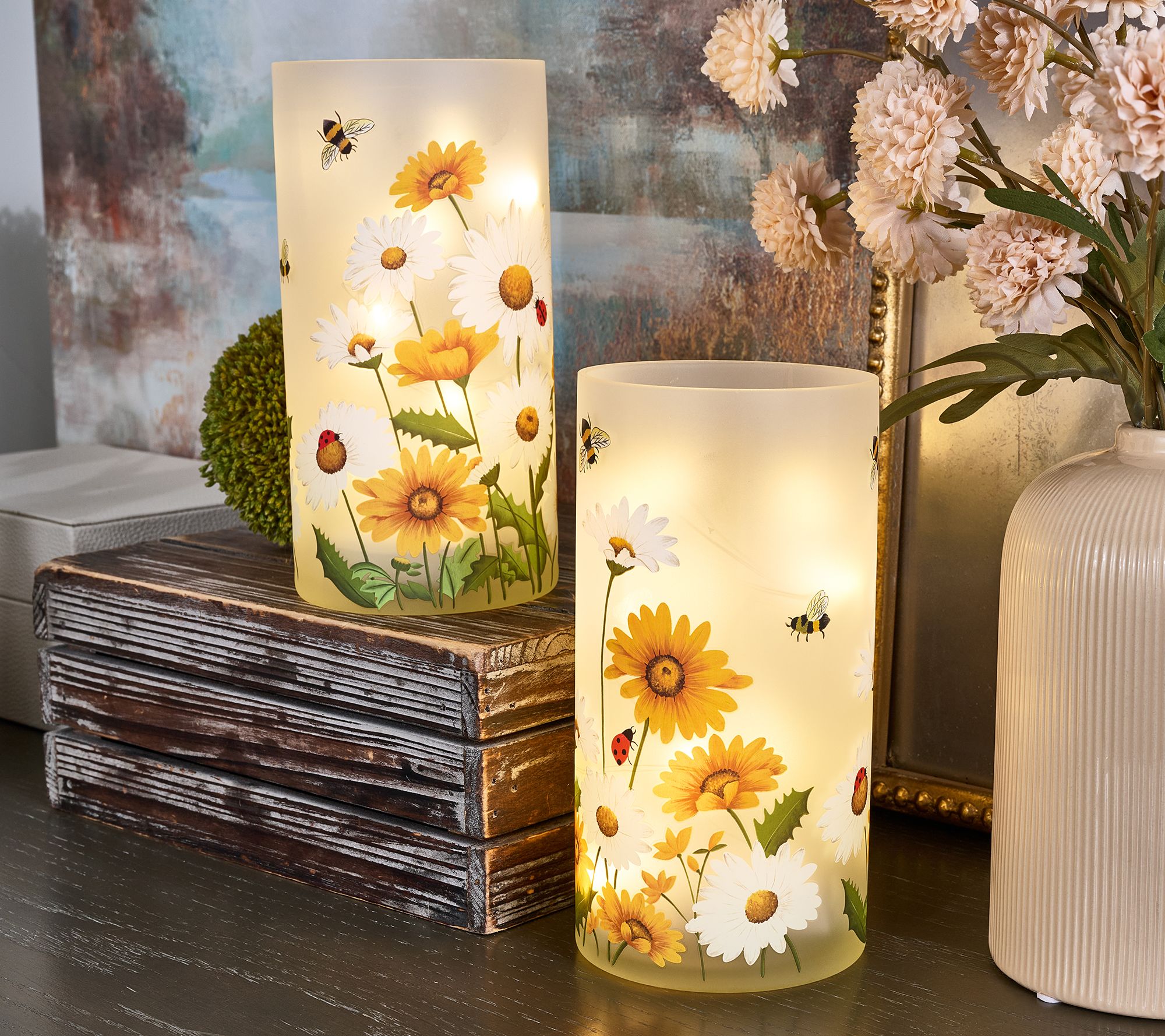 "As Is" Set of 2 8" Illuminate Daisy Hurricane by Valerie