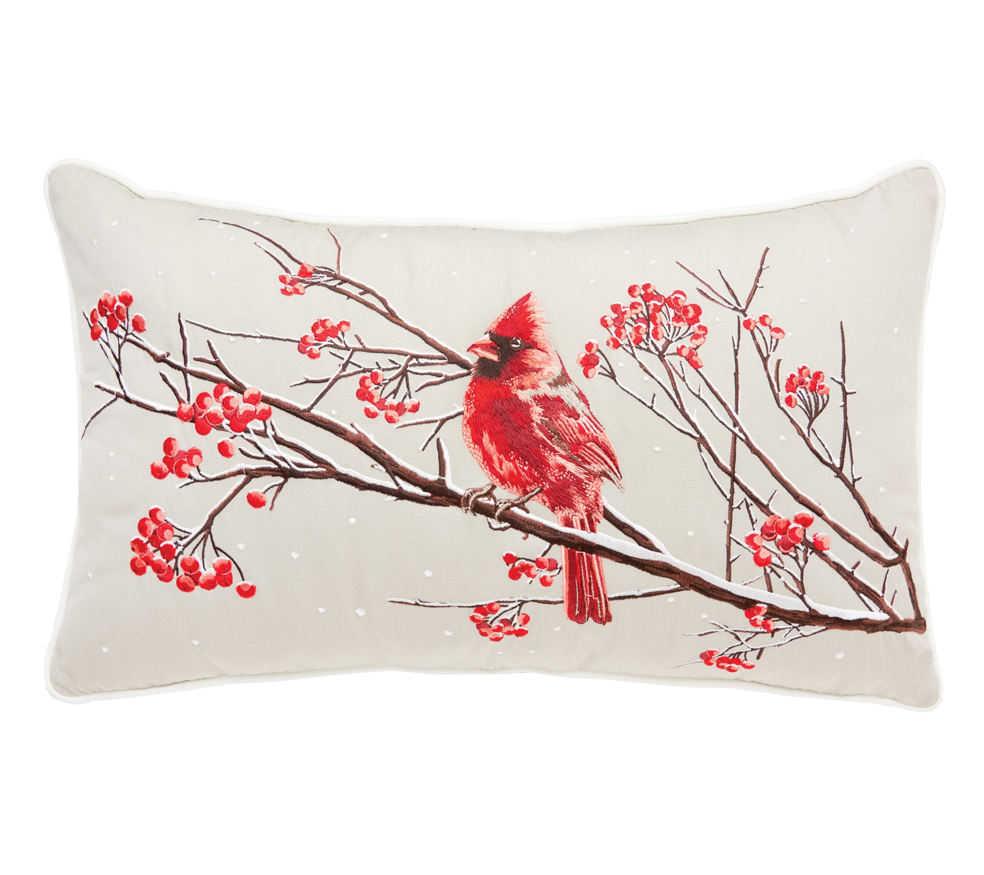 Winterberry Cardinal Lumbar Pillow by Valerie