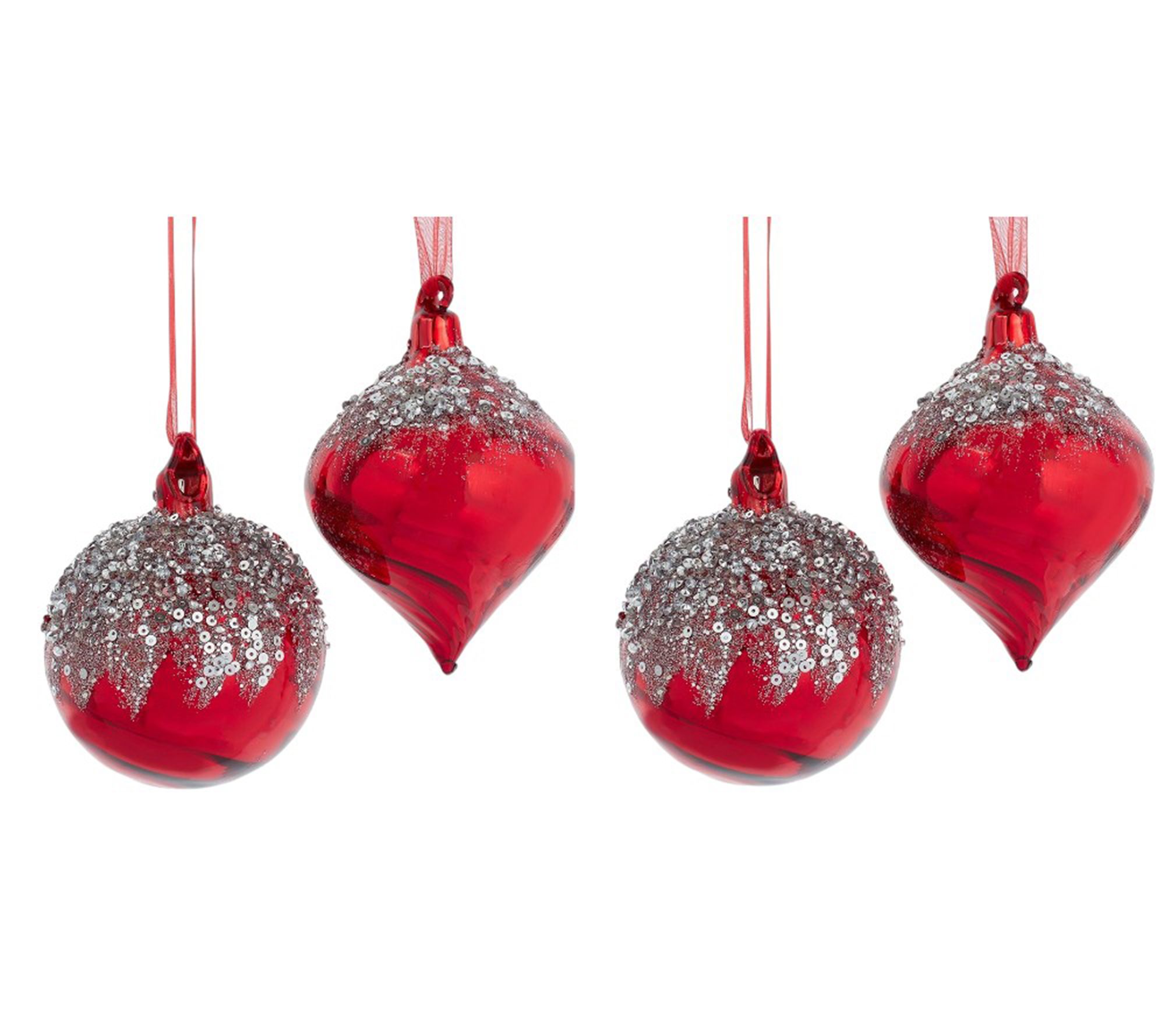 RC Home Decor -3" Red Glass Christmas Ornaments w/ Silver Sequins