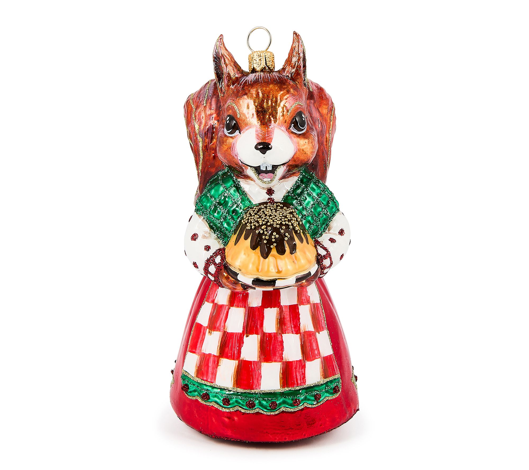 MacKenzie -Childs Check It out Squirrel Glass Ornament