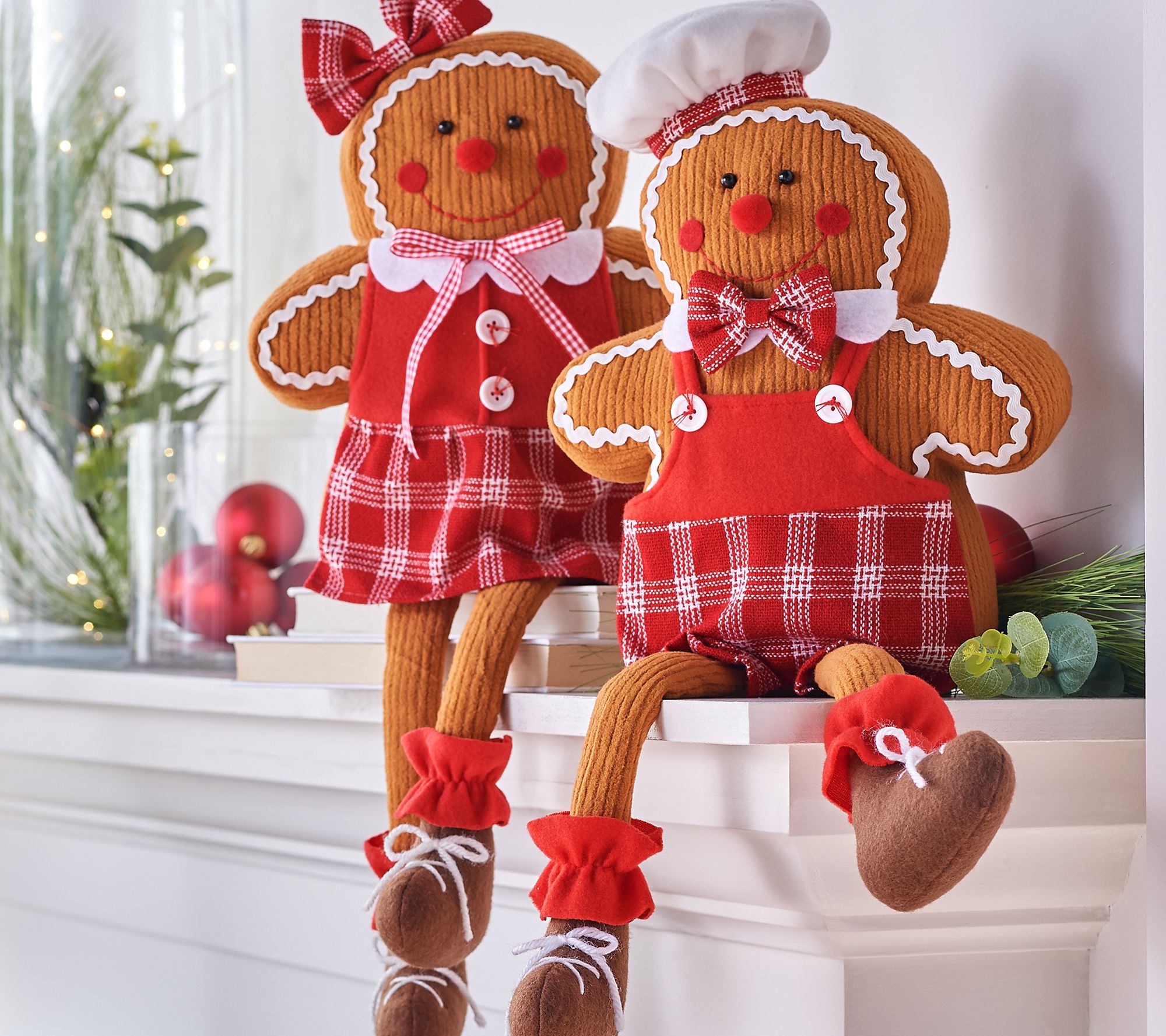 Set of 2 Gingerbread Boy & Girl Plush Figures by Valerie