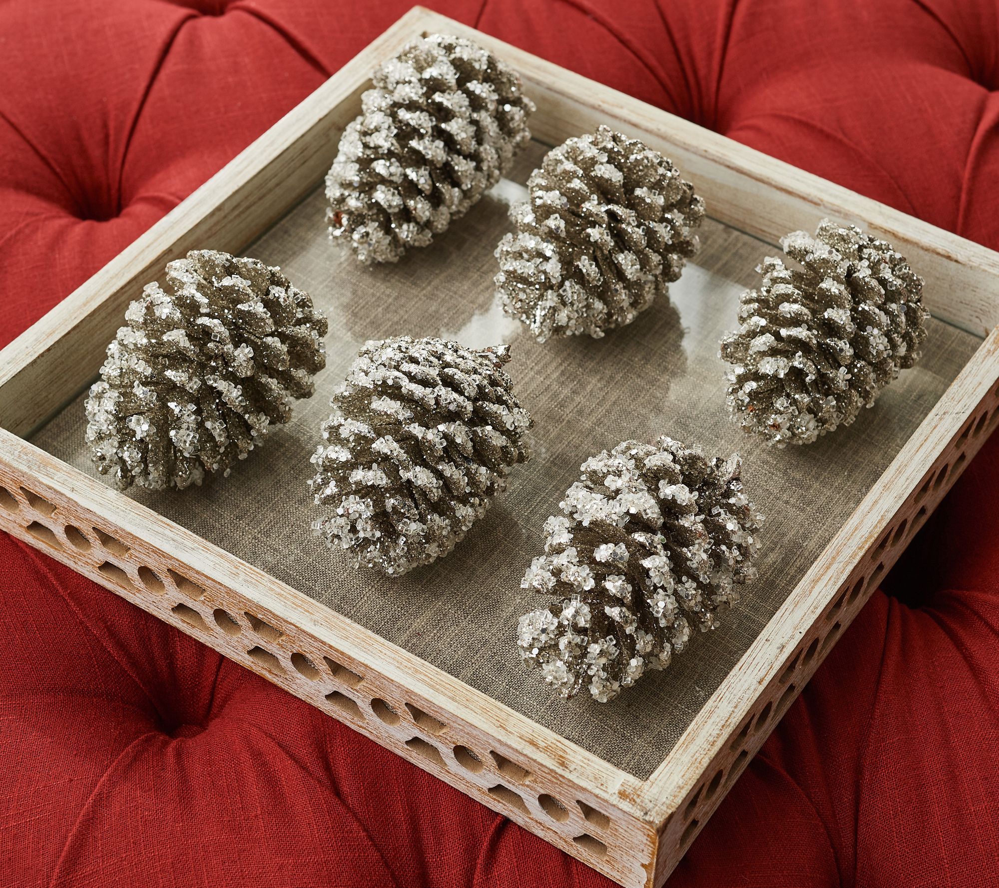 valerie parr hill Glittered Frosted Pine cones Set Of 6