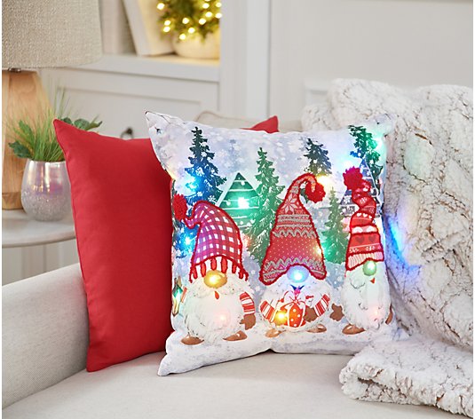 Home Reflections 18" Holiday Dec Pillows - 1 LED, 1 Solid