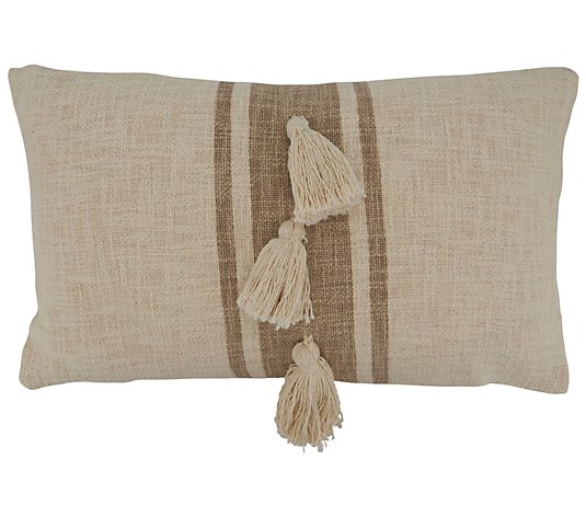 Saro Lifestyle Poly-FilledThrow Pillow W/Striped Tassel Design