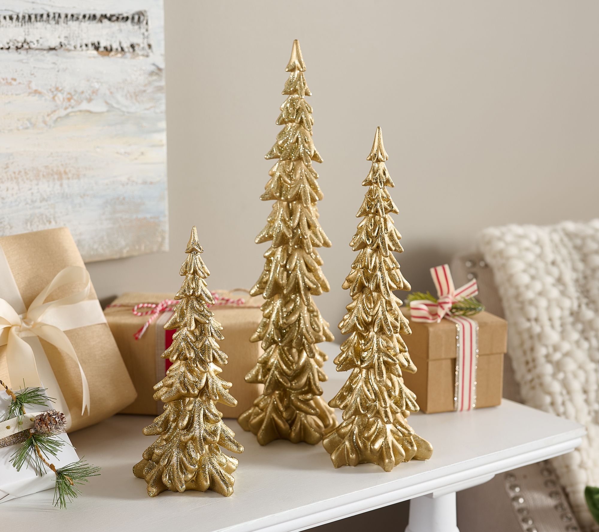 Simply Stunning Set of 3 Glitter Downswept Trees by Janine Graff