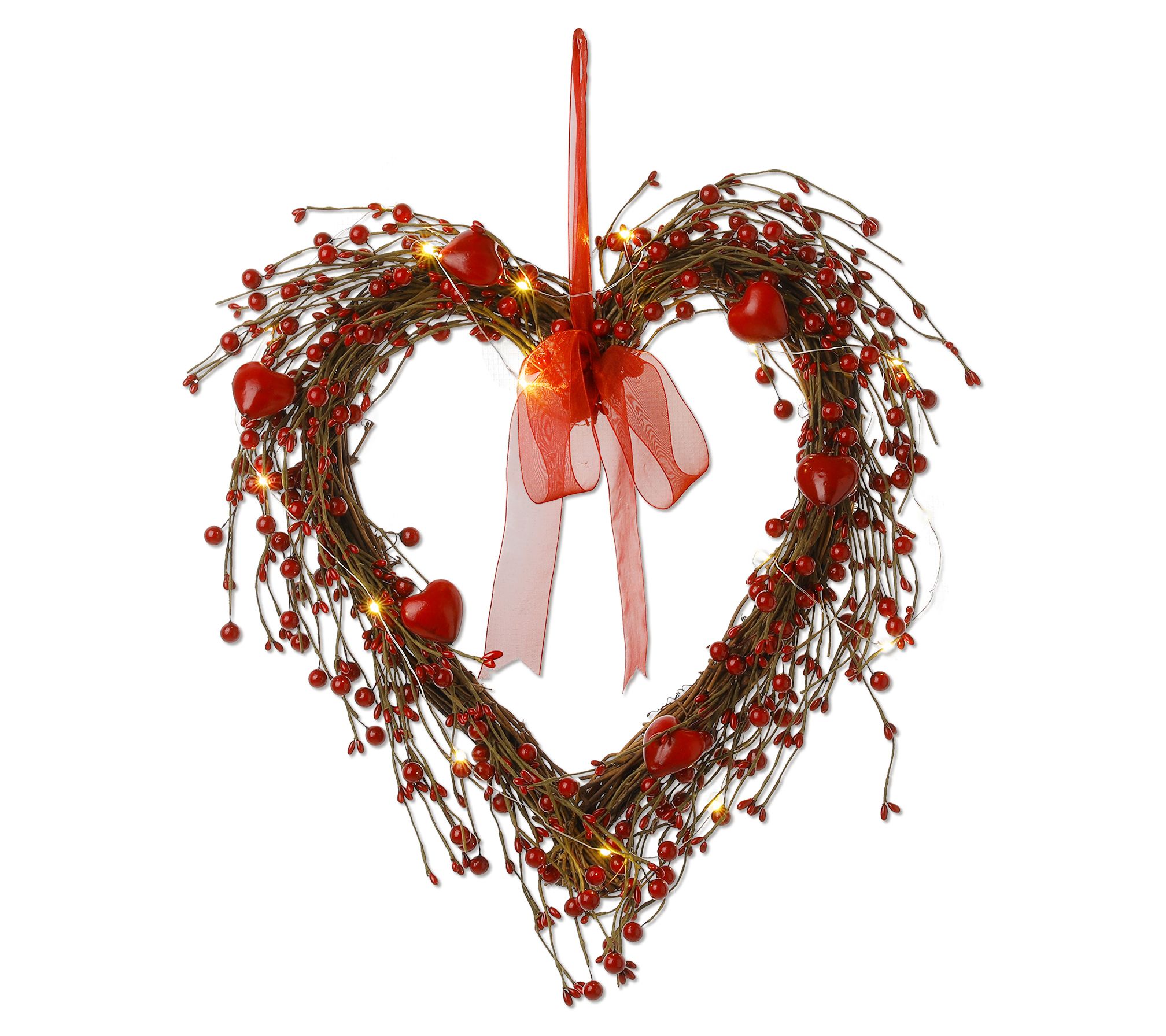 Glitzhome 17" LED Lighted Valentine's Day Berry Heart Wreath
