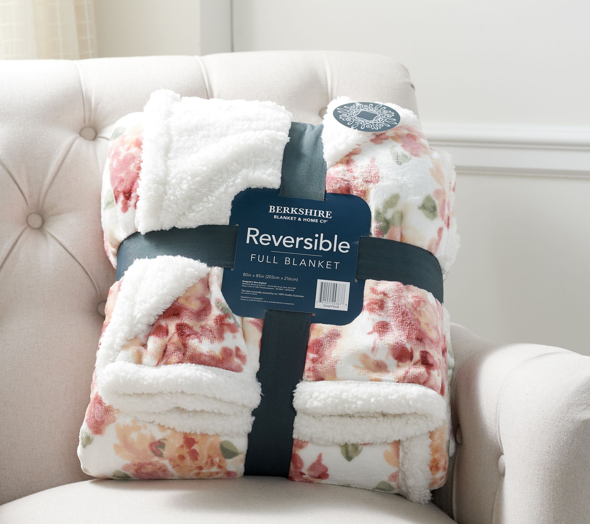 Berkshire Floral Printed Velvetsoft Blanket Reverse Sherpa Queen