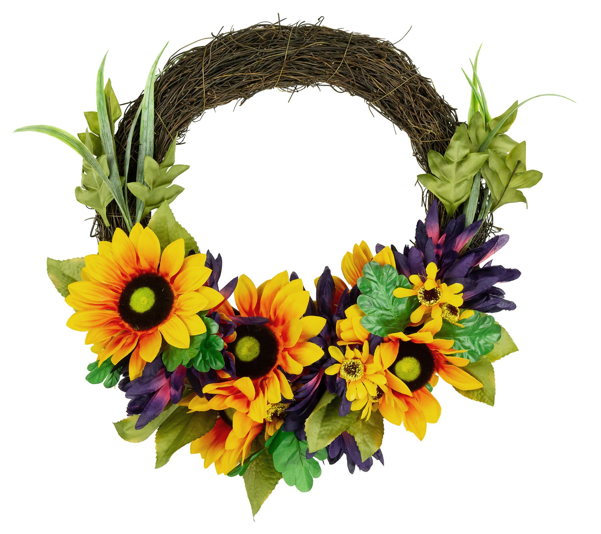 Northlight 20" Sunflower & Mum Twig Autumn Floral Wreath