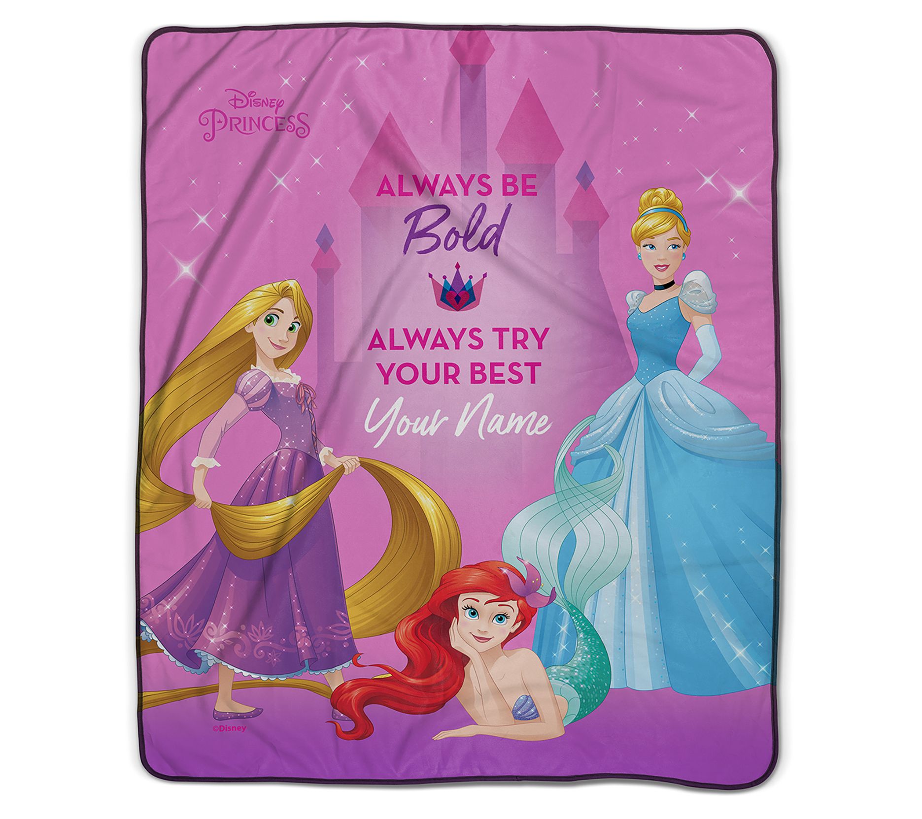 Pixsona Personalized Disney Princess Pixel Fleee Blanket ,Pink