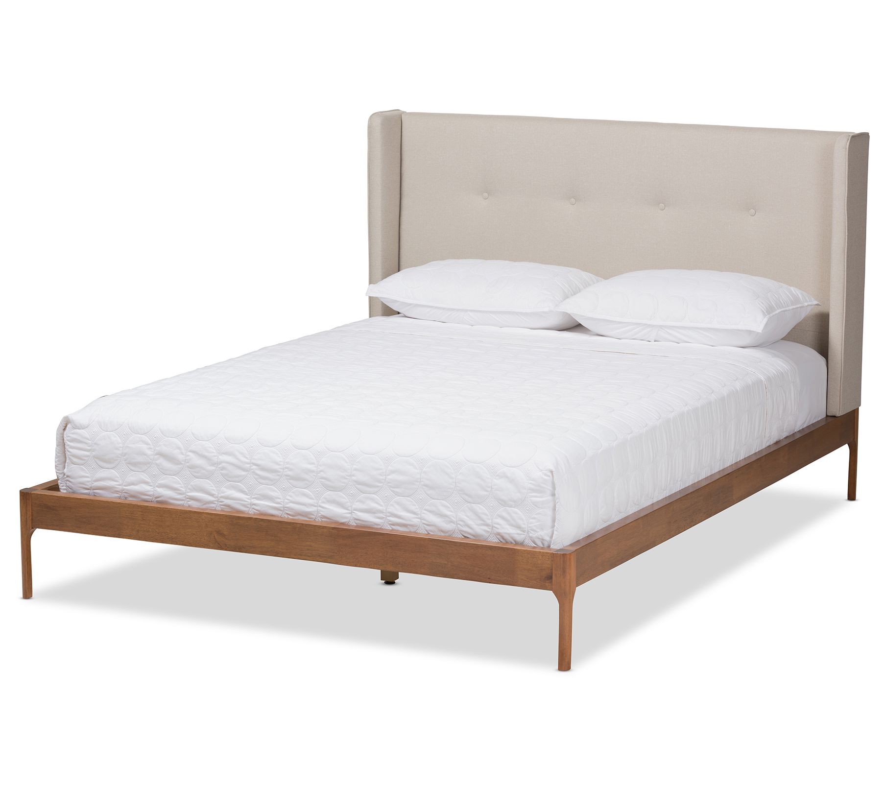 Brooklyn Mid-Ce ntury Modern Wo od Fabric King Size Platform B