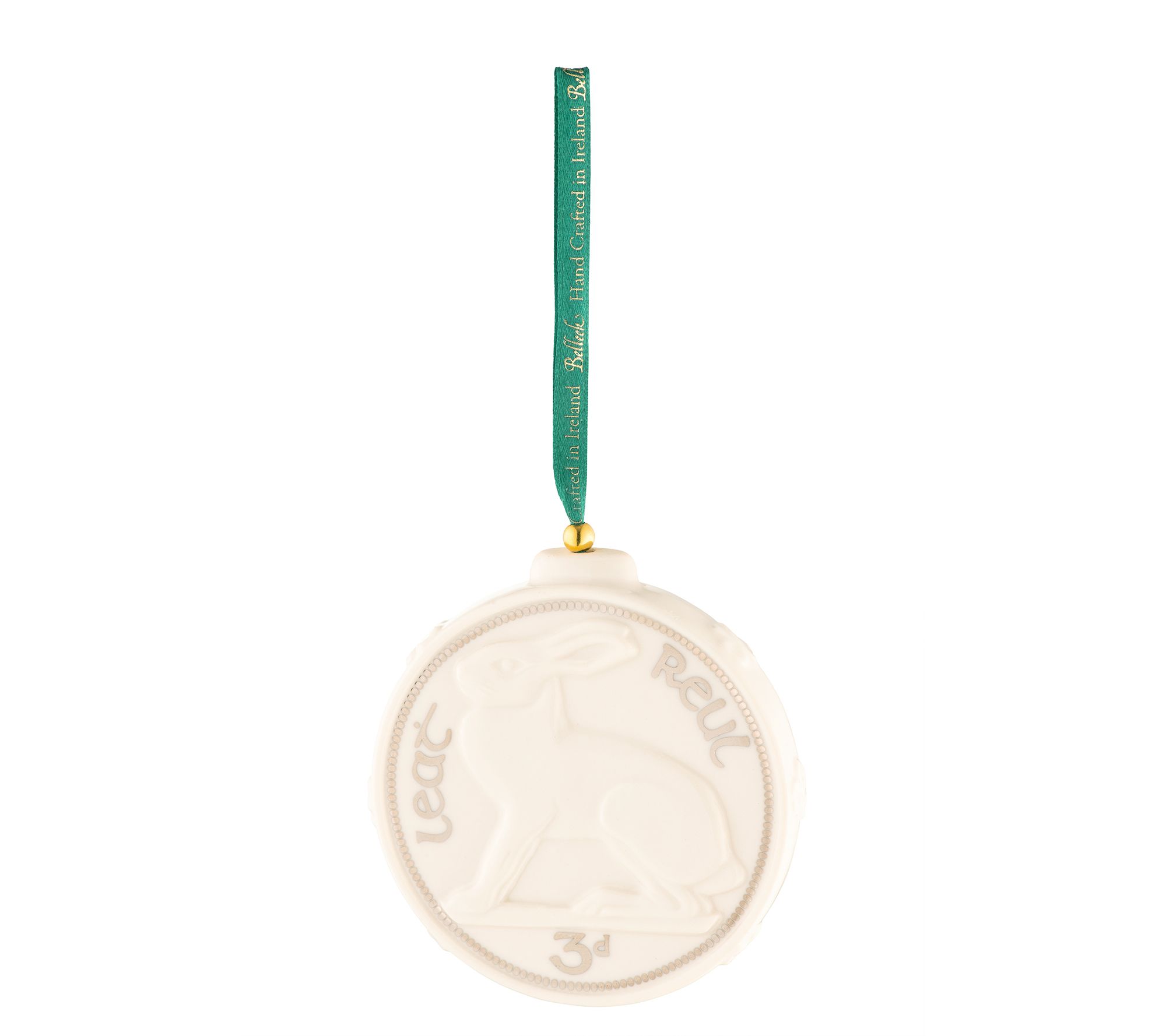 Belleek Pottery Old Irish Coin Hanging Ornament