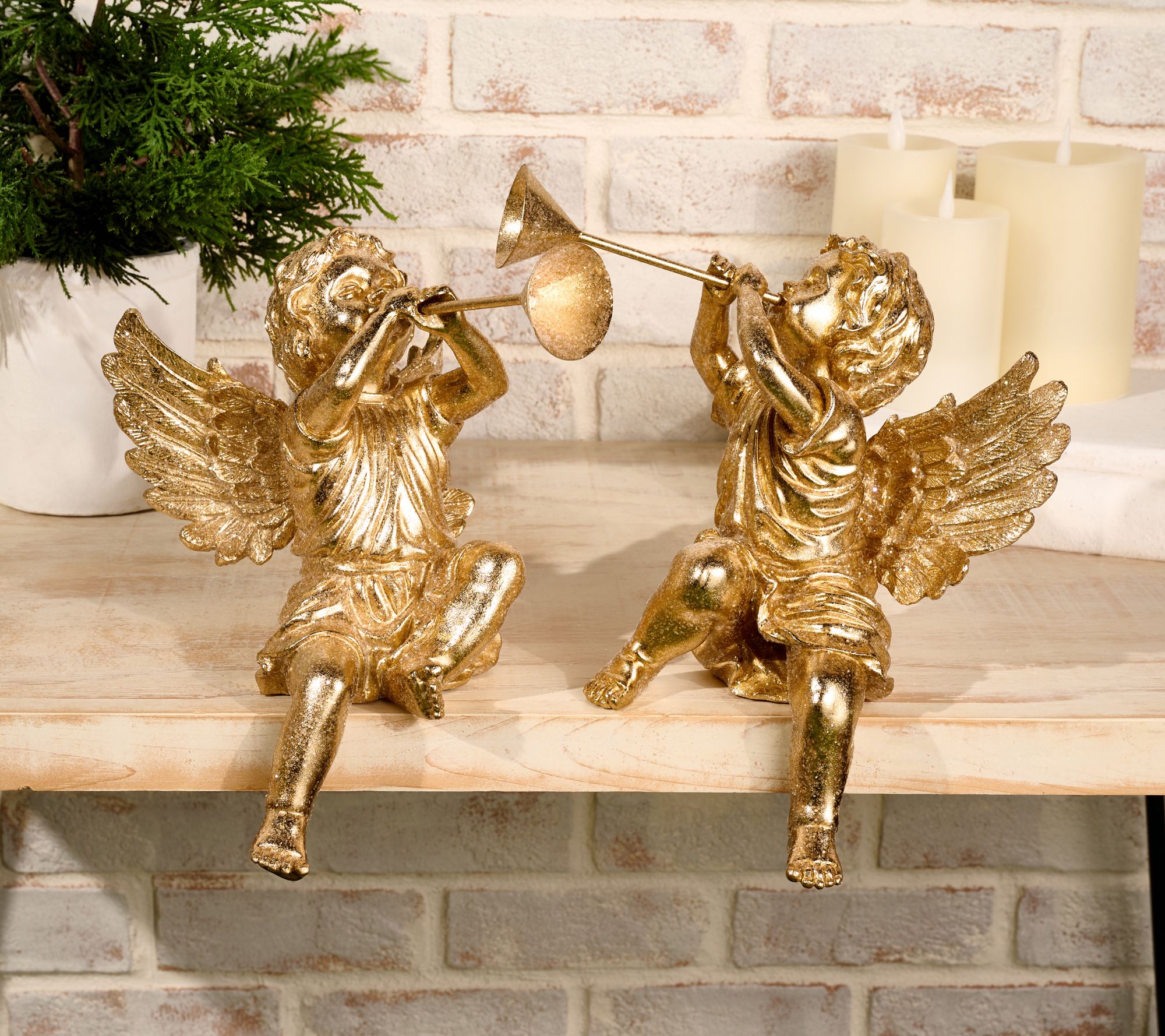Set of 2 Angel Figures with Horn by Valerie