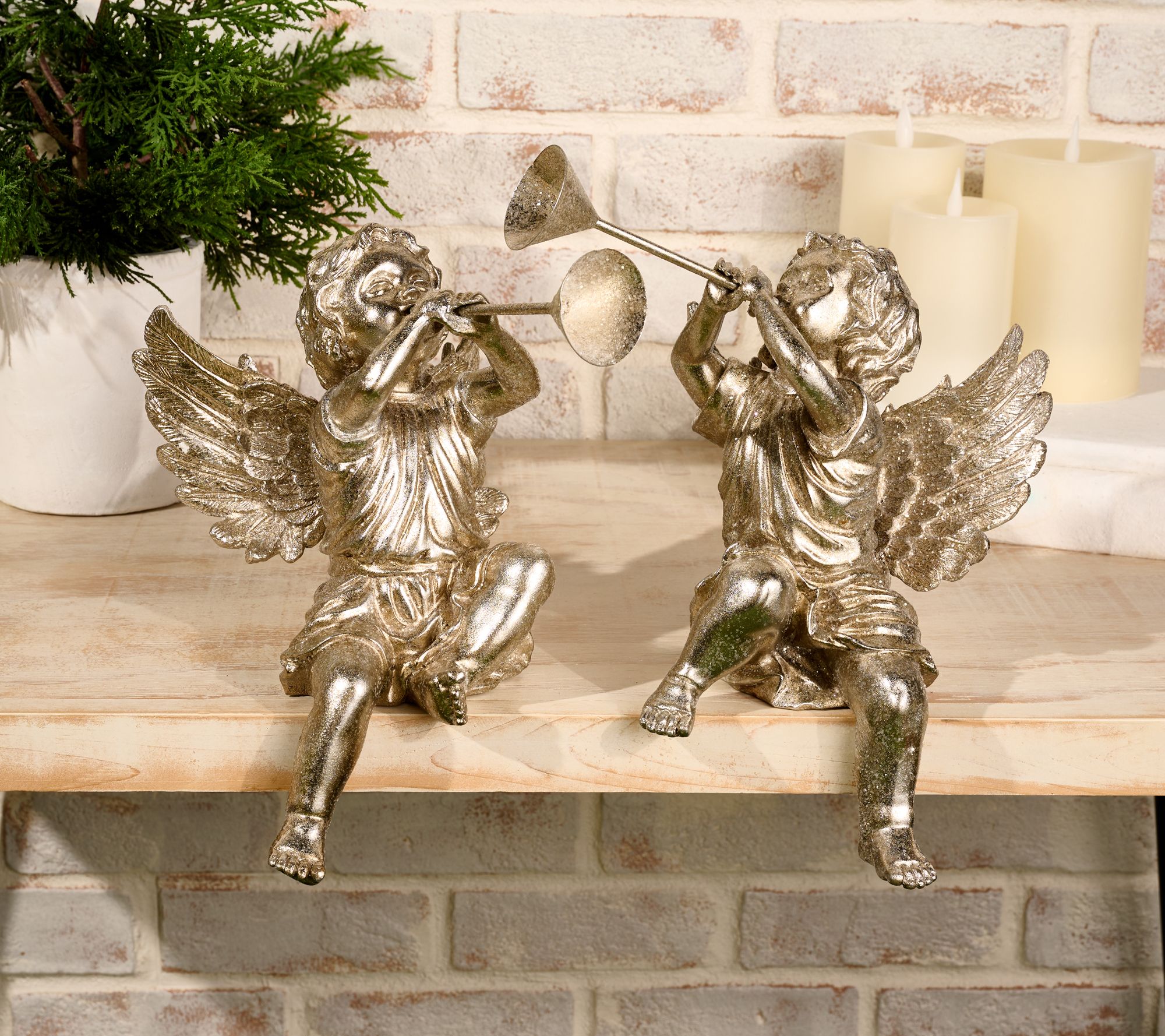 Set of 2 Angel Figures with Horn by Valerie
