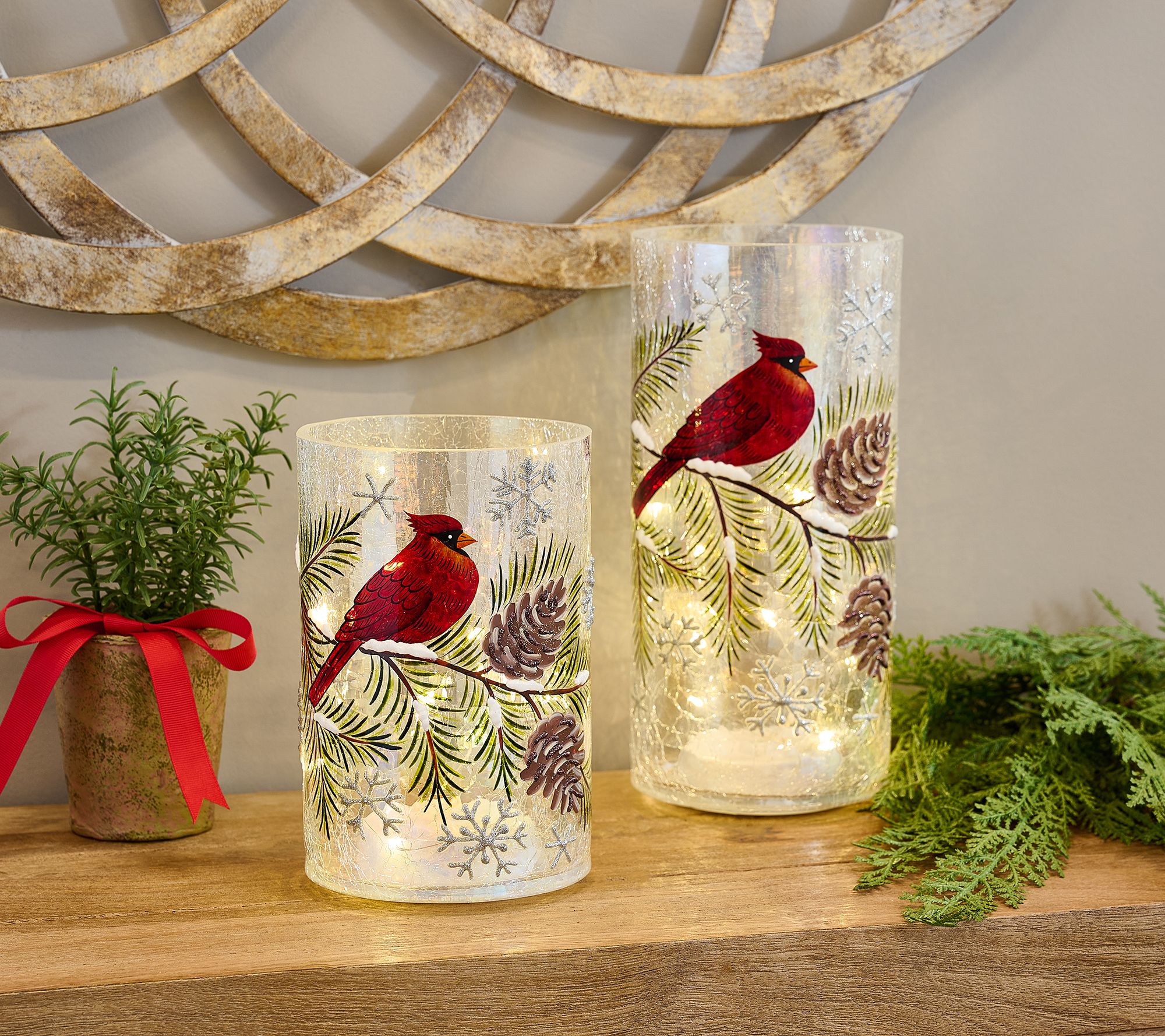 3 CANDLE POINTSETTA deals Christmas CRACKLE GLASS HURRICANE JAR HOLDER VASE 6