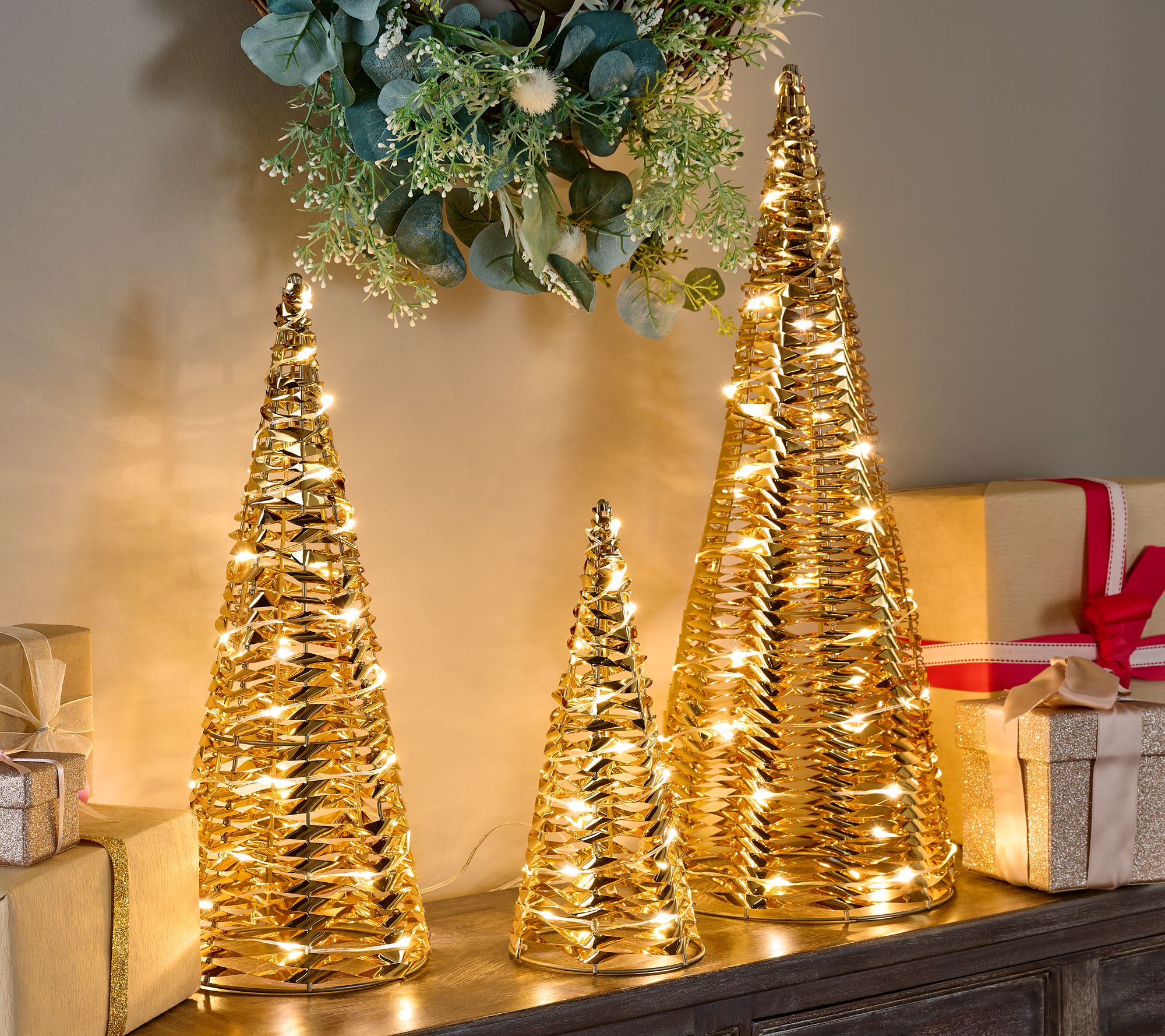Bethlehem Lights Set of 3 Illuminated Ribbon Trees