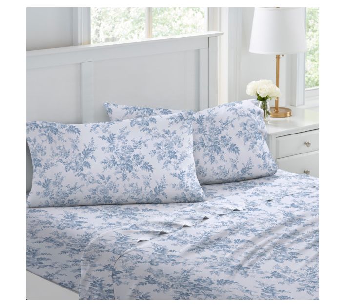 Laura Ashley Vanessa Blue Queen Flannel Sheet Set