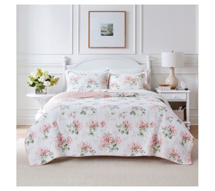 Laura Ashley Honeysuckle Pink Twin Quilt-Sham Set