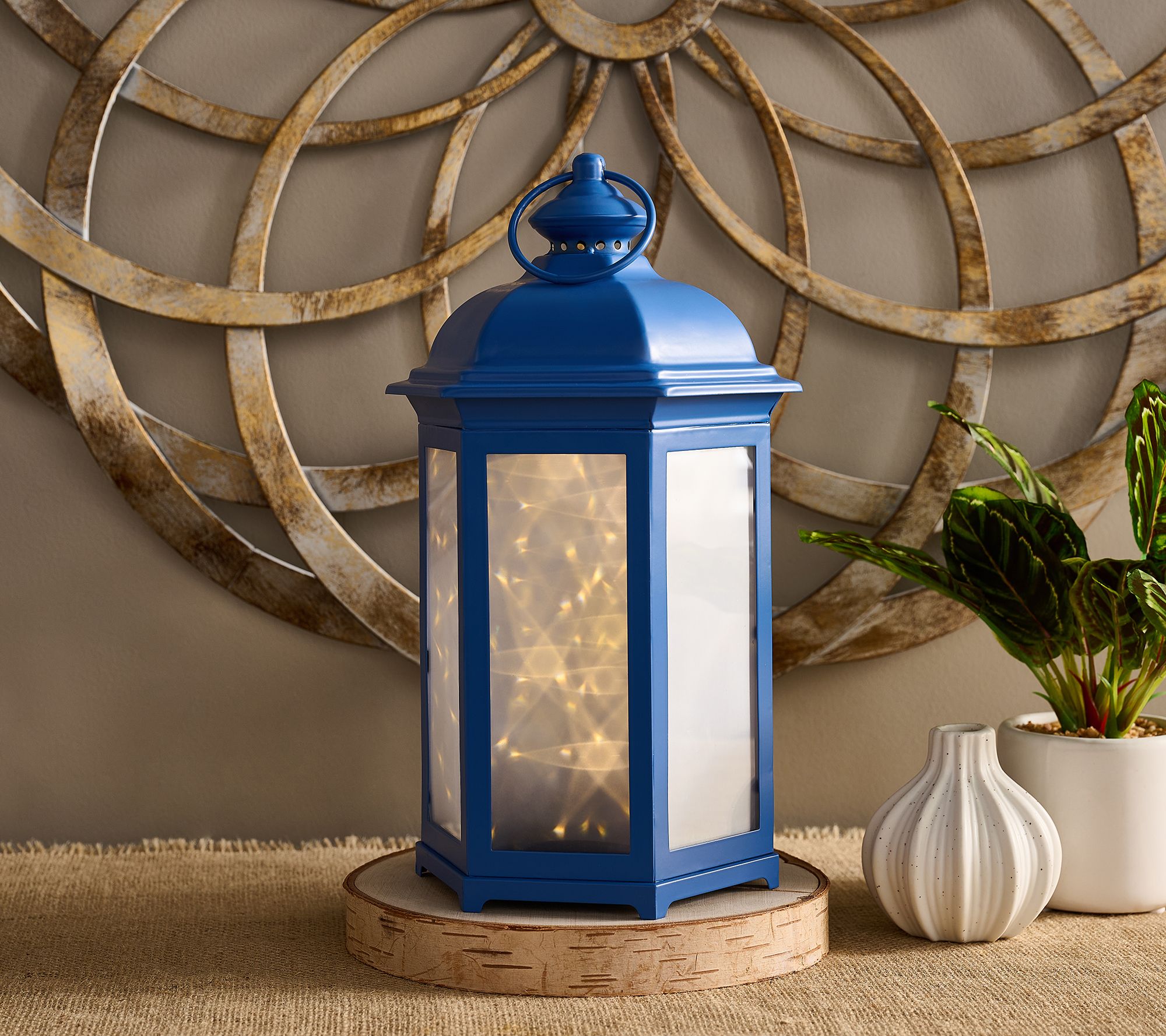 "As Is" 15" In/Outdoor Starscape Glass & Metal Lantern by Valerie