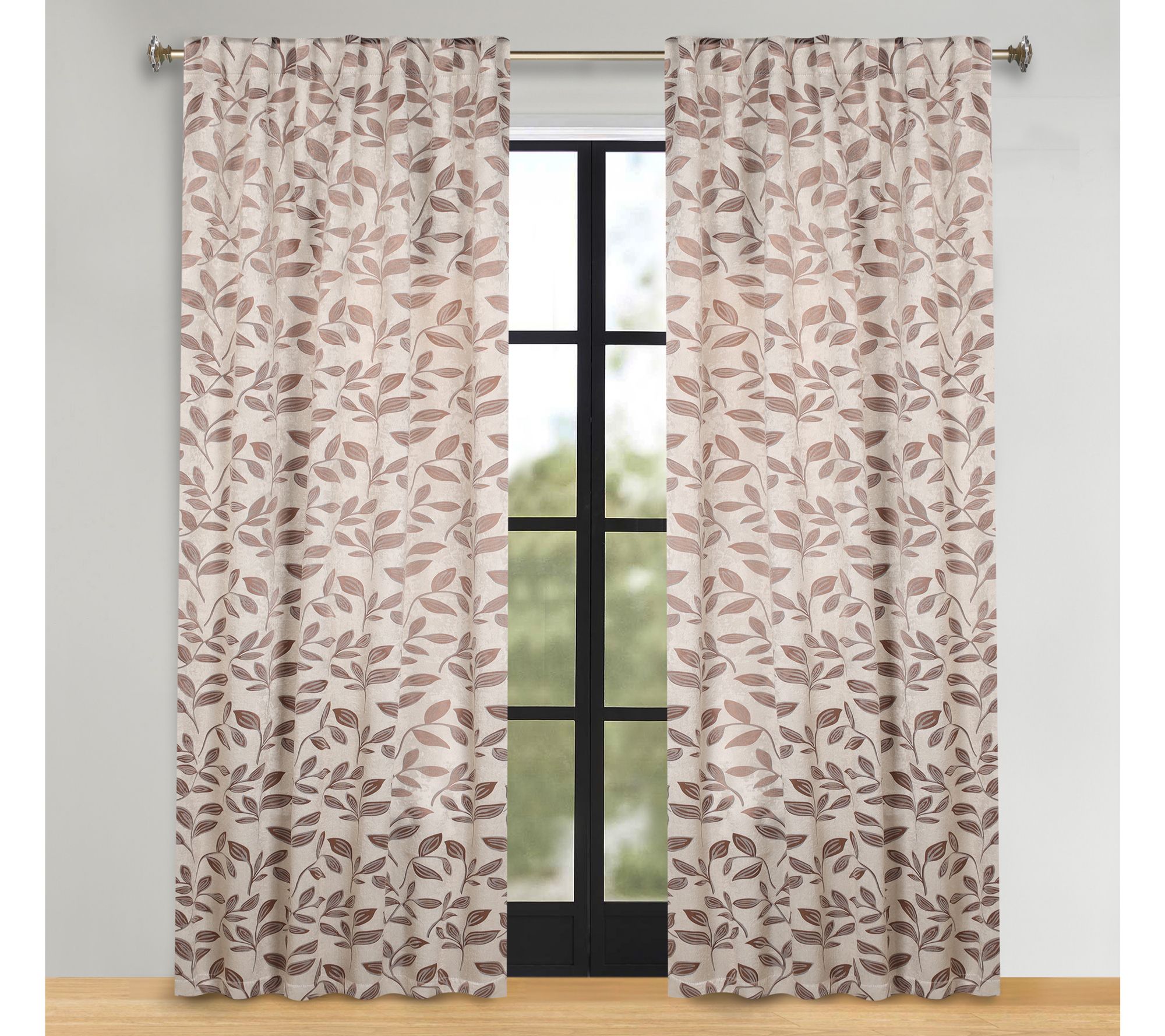 Superior Leaves Room Darkening Curtains with Back Tabs, 52x108