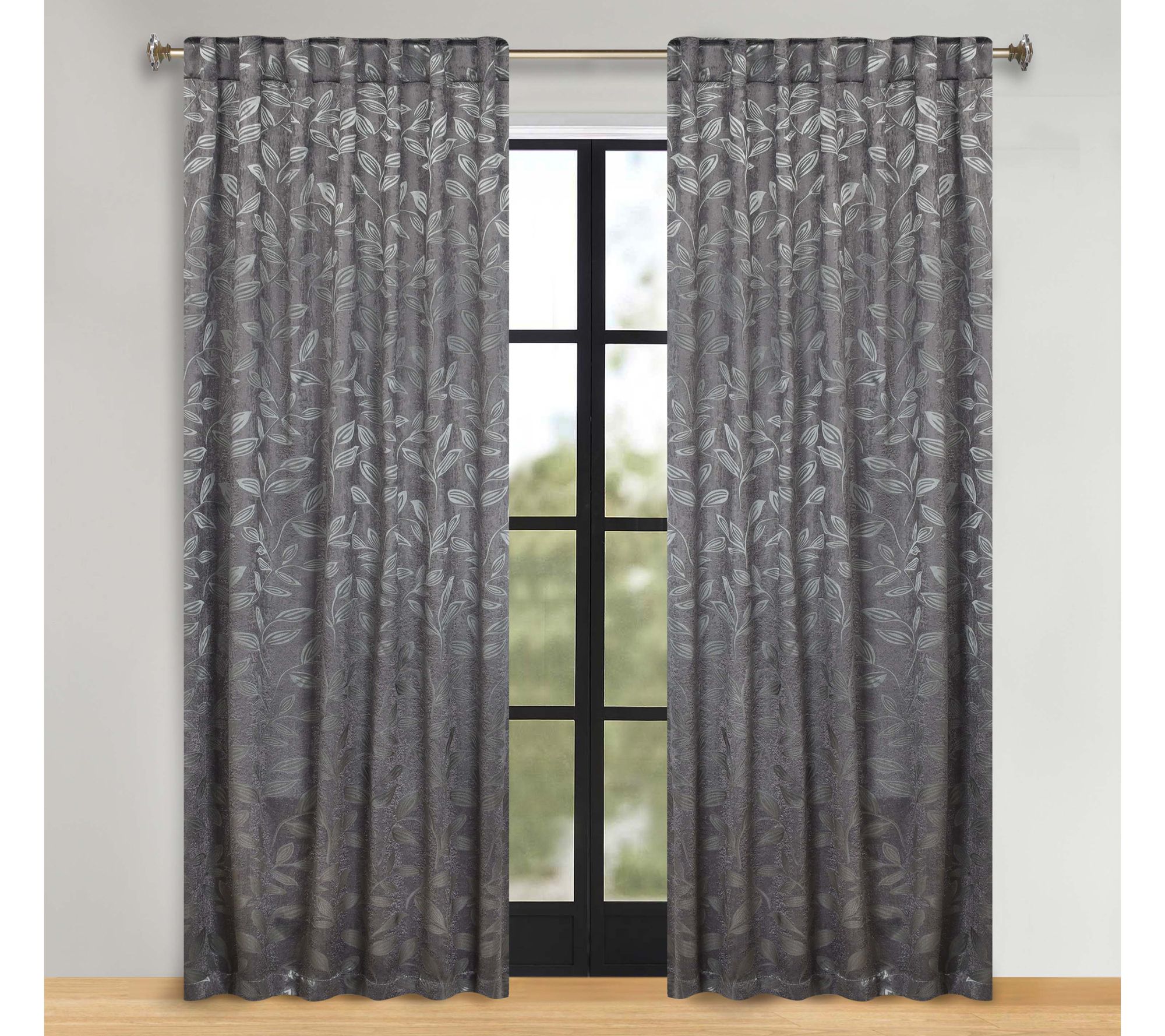 Superior Leaves Room Darkening Curtains with Back Tabs, 52x108
