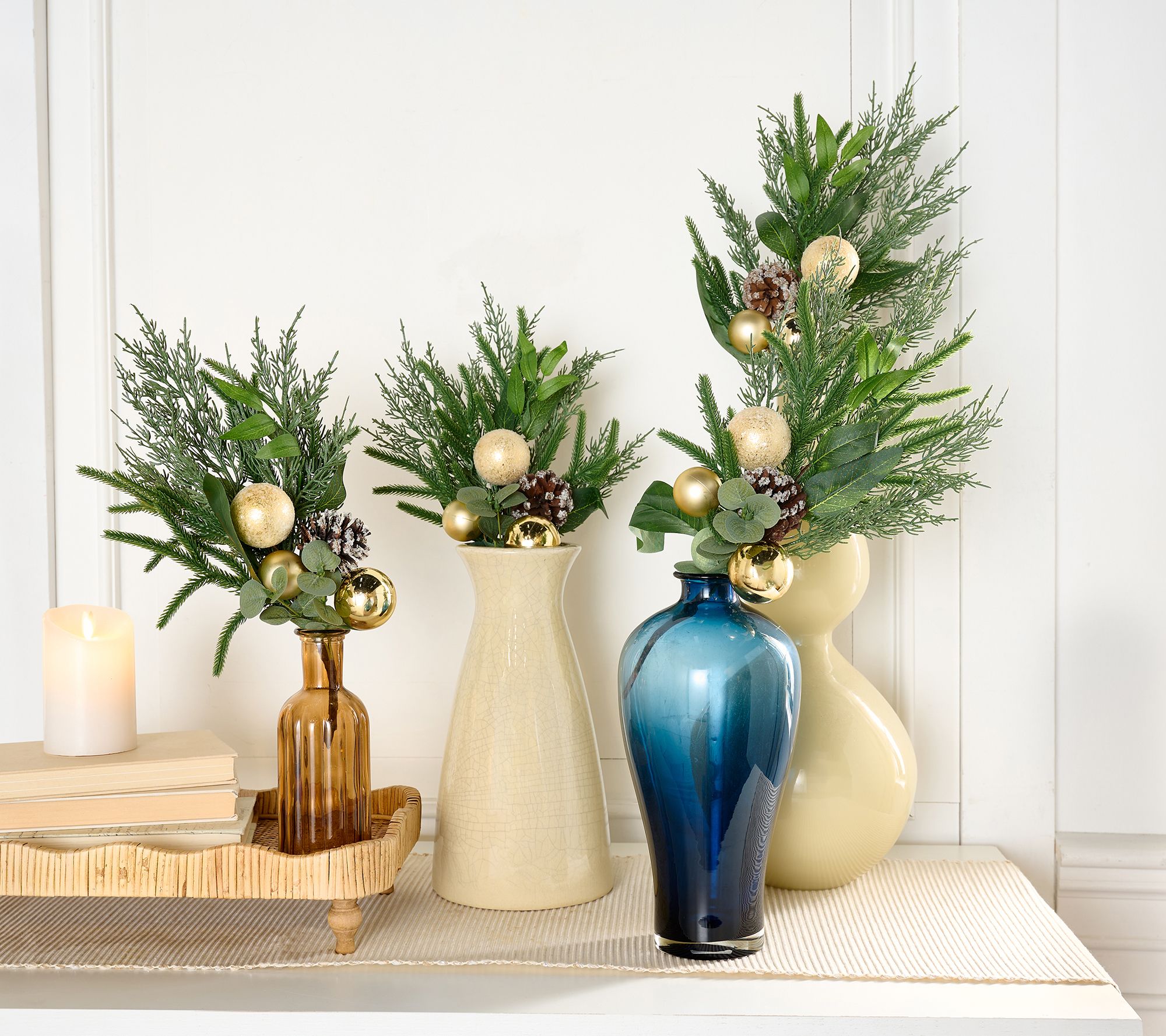 Set of 4 Ornament, Pinecone, and Pine Picks by Valerie