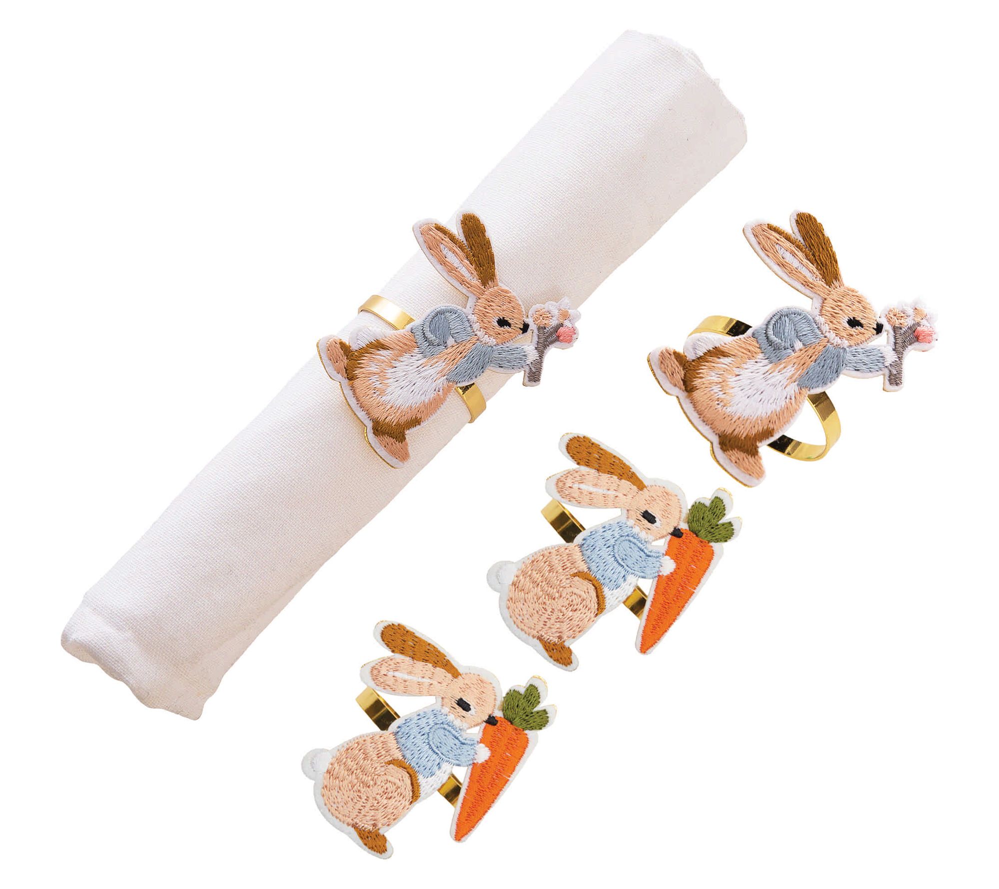 Rabbit & Carrot Napkin Rings Set of 4 by Valerie