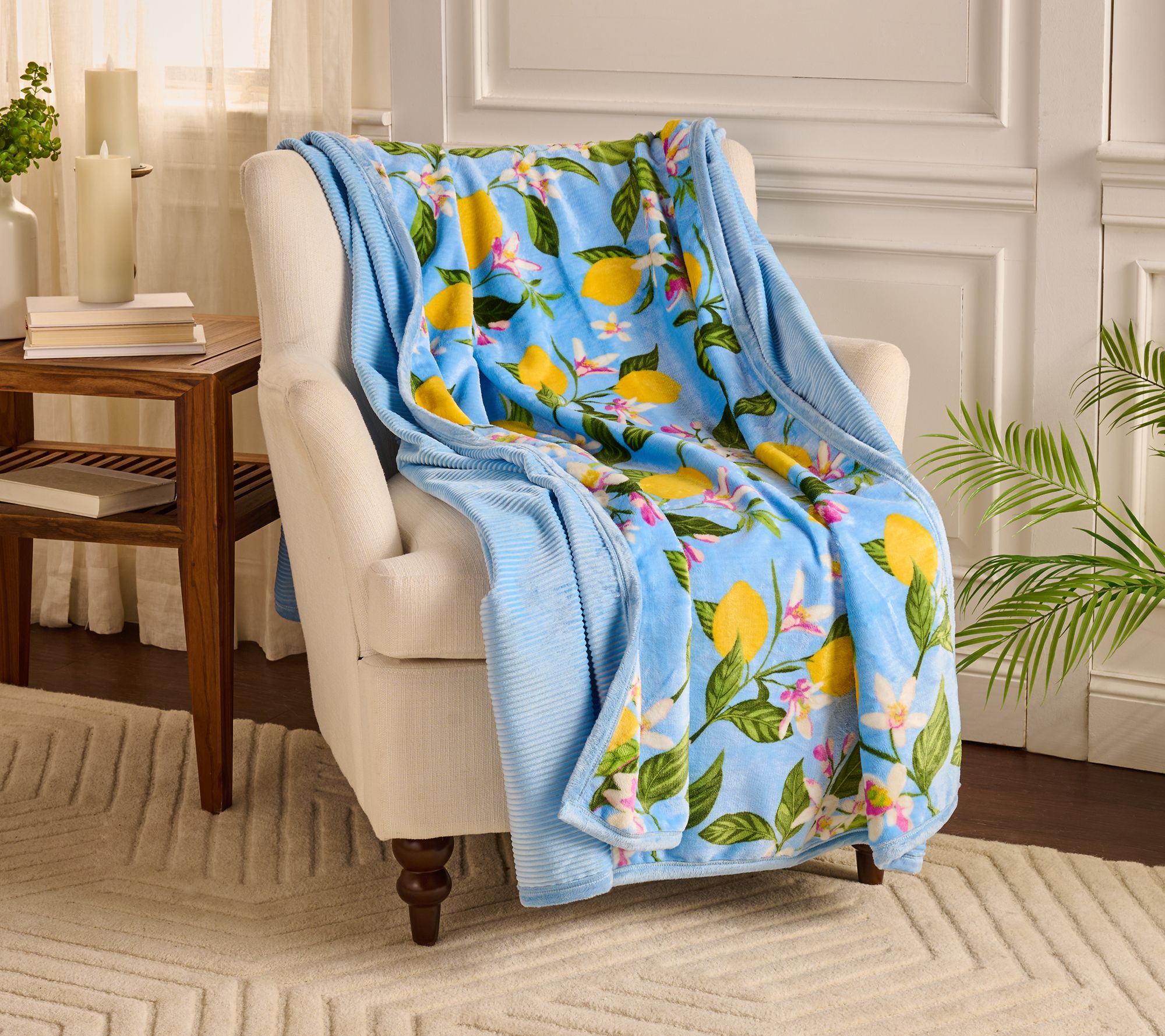 "As Is" Home Reflections Reversible Rib & Plush 60x80 Printed Throw