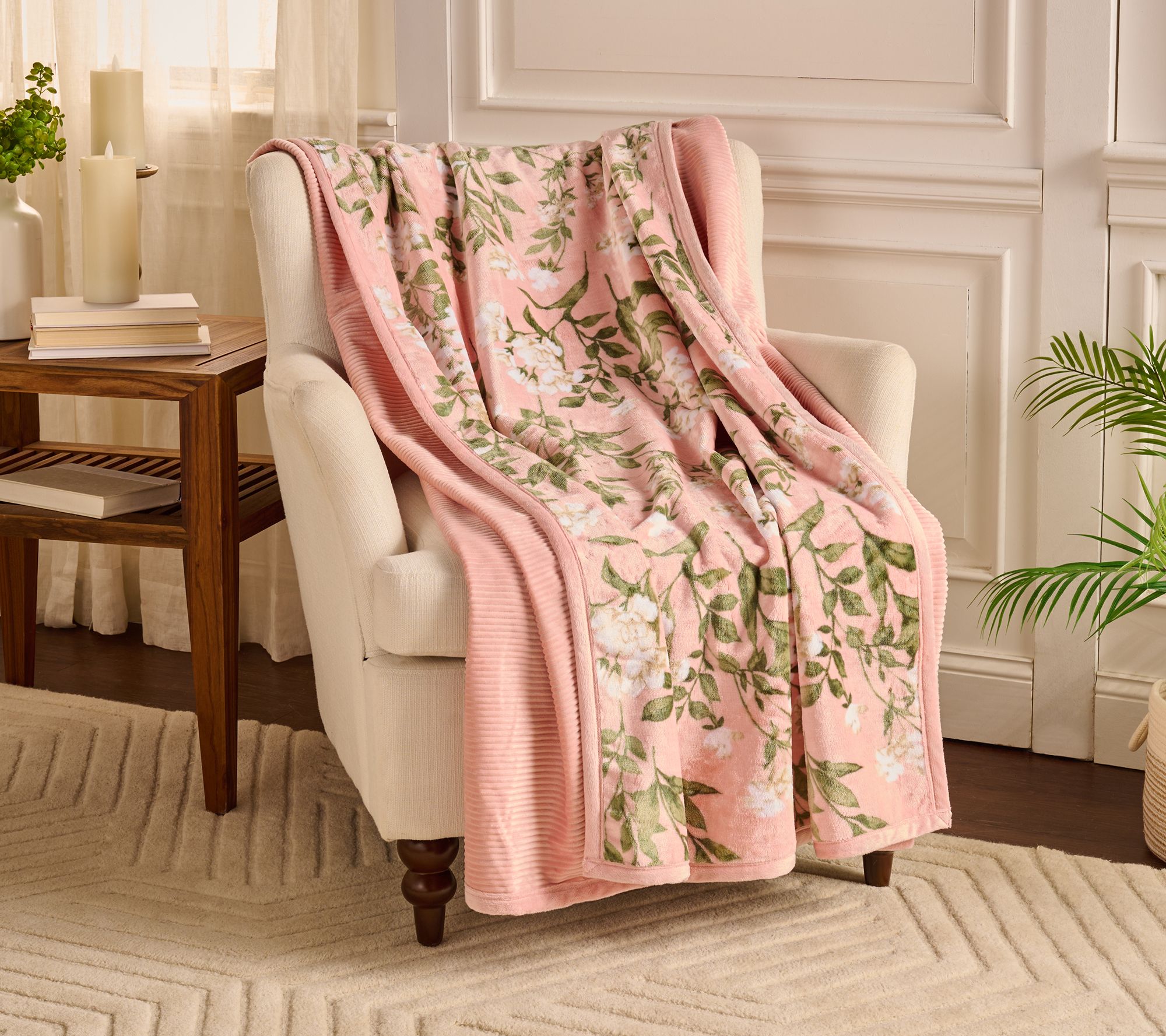 "As Is" Home Reflections Reversible Rib & Plush 60x80 Printed Throw