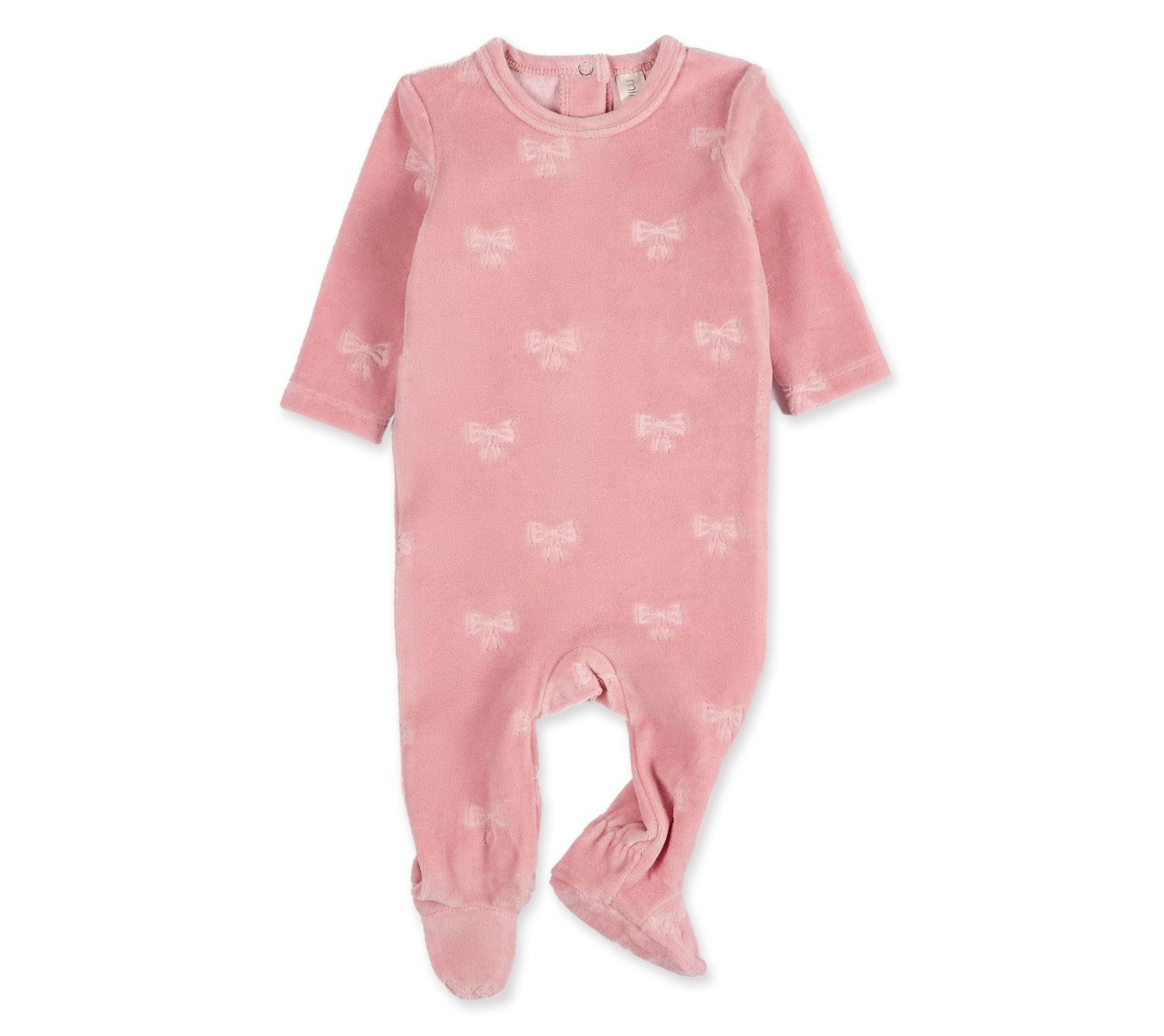 MiniMoi Baby & Toddler Velvet Bow Cotton Rich Velour Footie