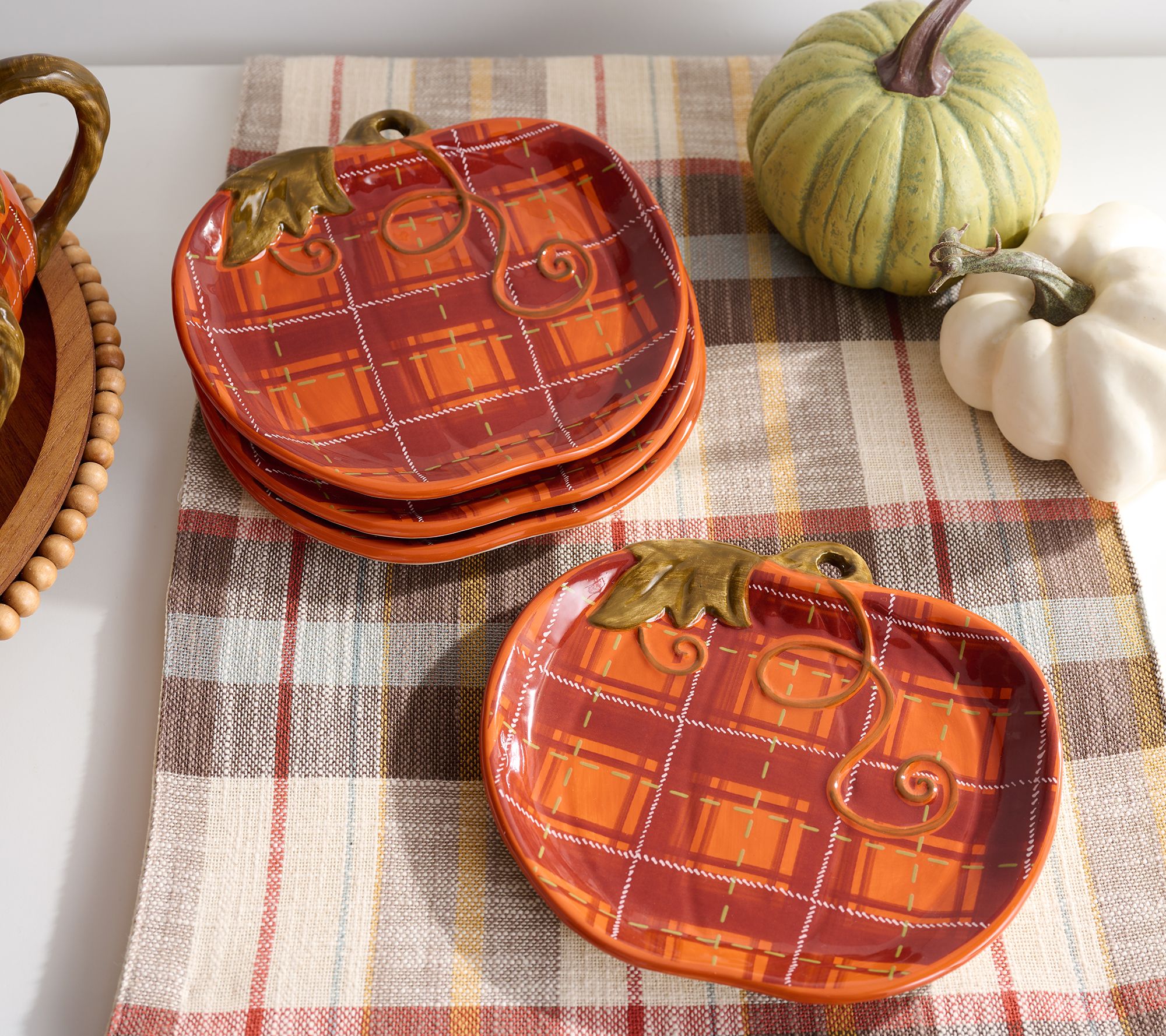 "As Is" Set of 4 Ceramic Pumpkin Plates by Valerie