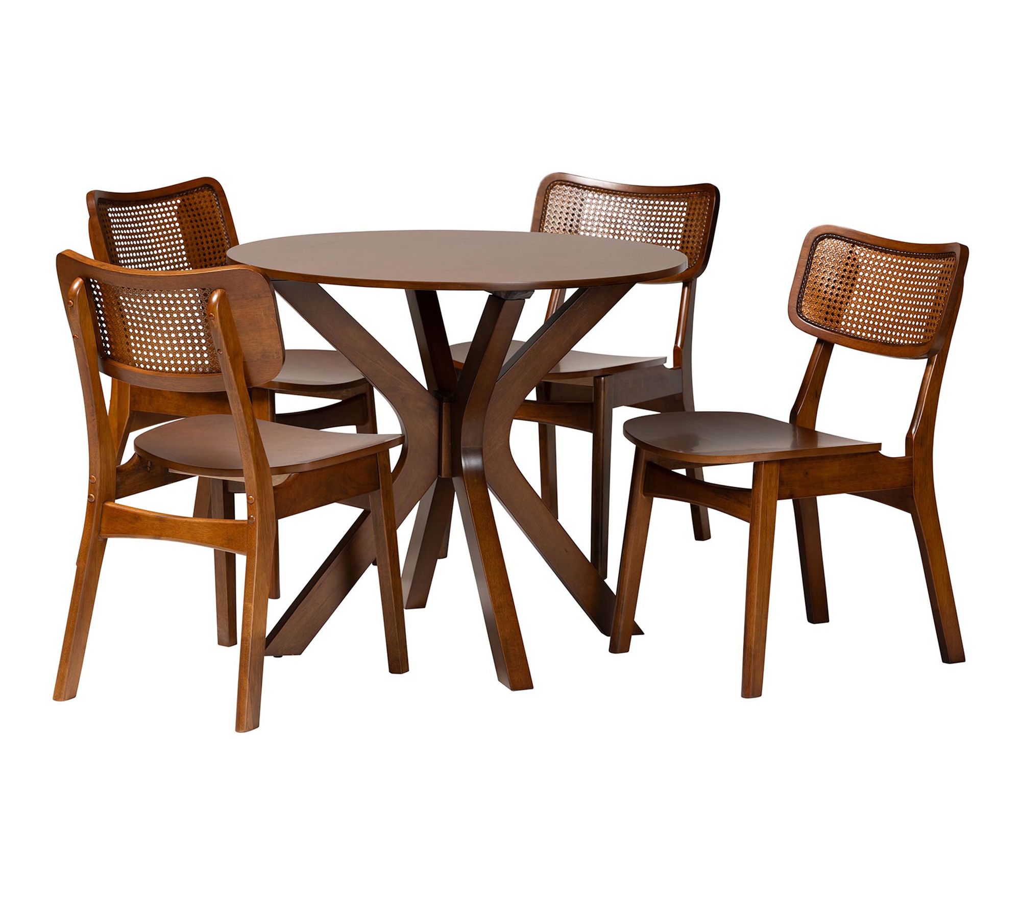 Baxton Studio Linnet Brown Wood and Rattan 5-Piece Dining Set