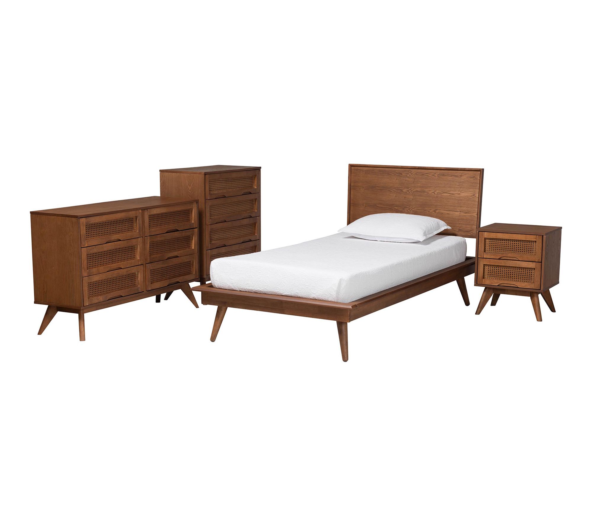 Baxton Studio Melora Wood and Rattan Twin 4-Piece Bedroom Set