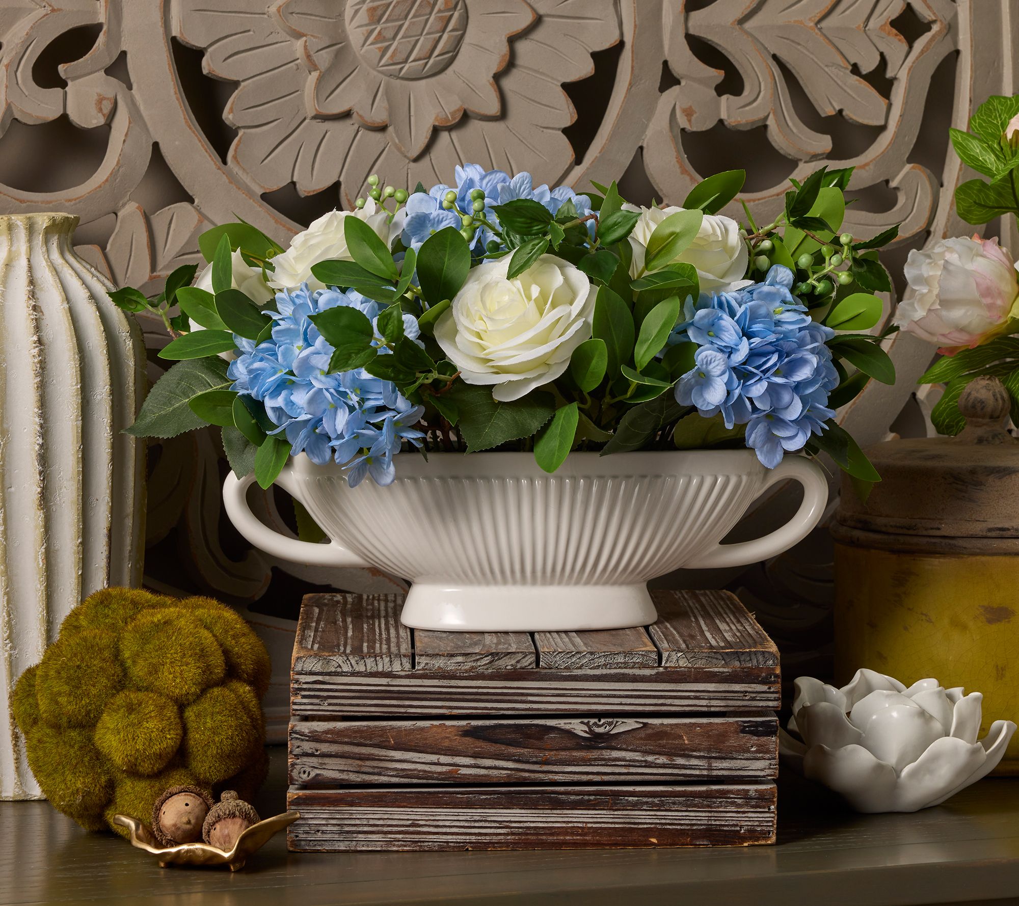 "As Is" Hydrangea, Rose and Berry with Ceramic Pot Centerpiece