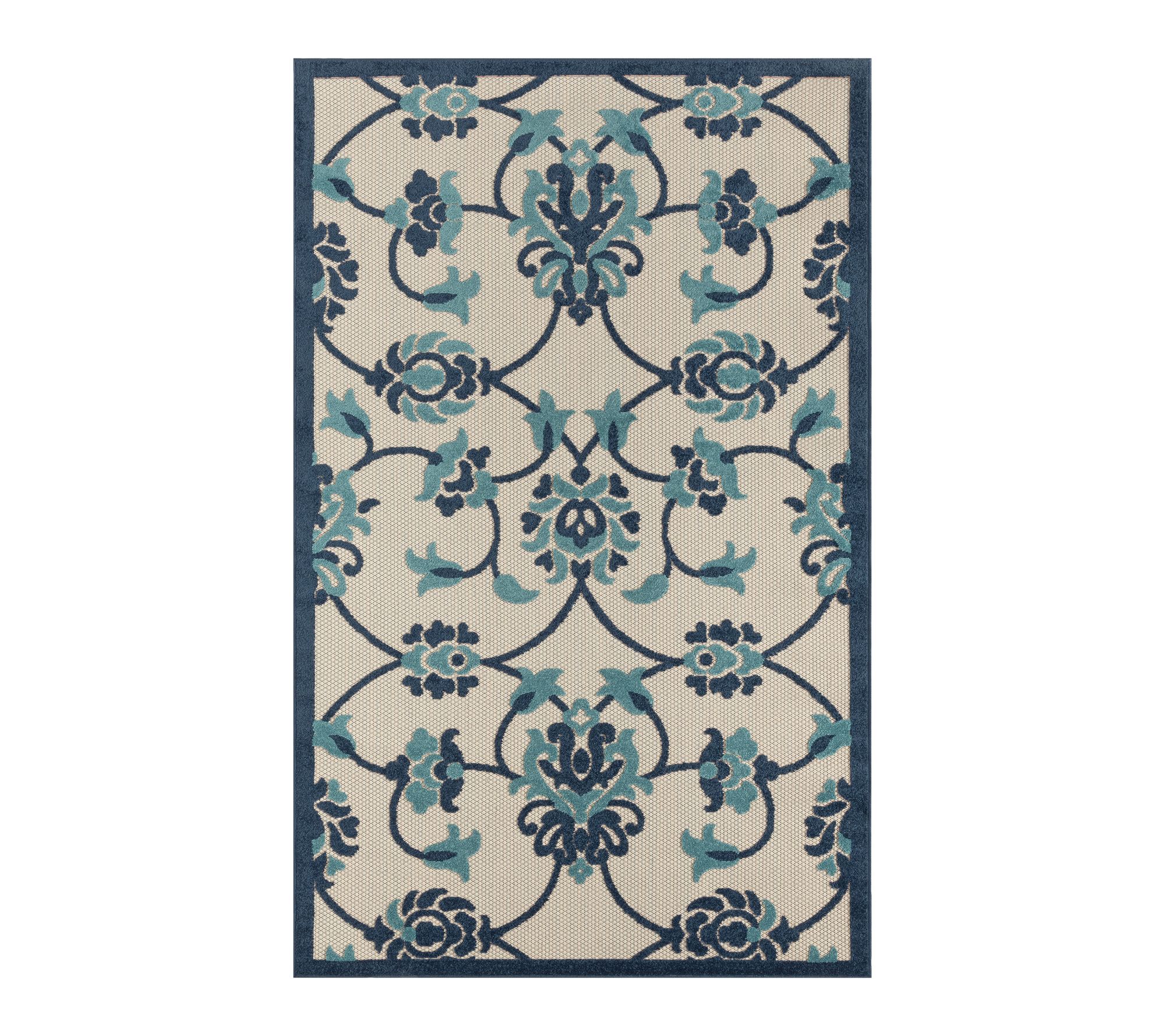 Ox Bay  Floral High-Low Outdoor Area Rug, Navy/Beige, 5' x 8'