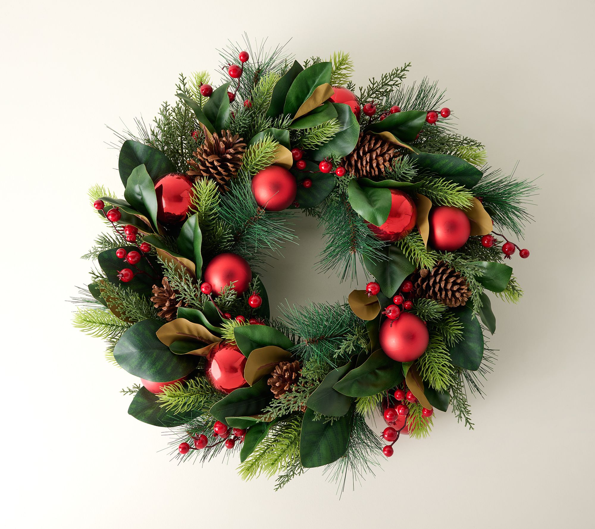 28" Ornament, Berry & Pinecone Greenery Wreath by Valerie