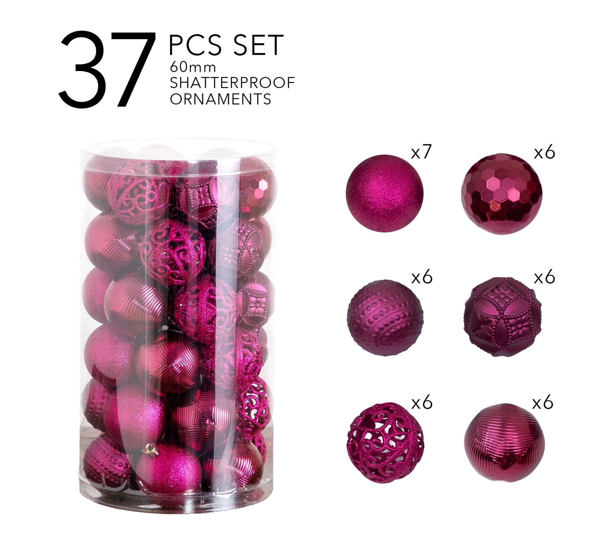 37-pc Fuscia Shatterproof Christmas Ornaments By Nearly Natural