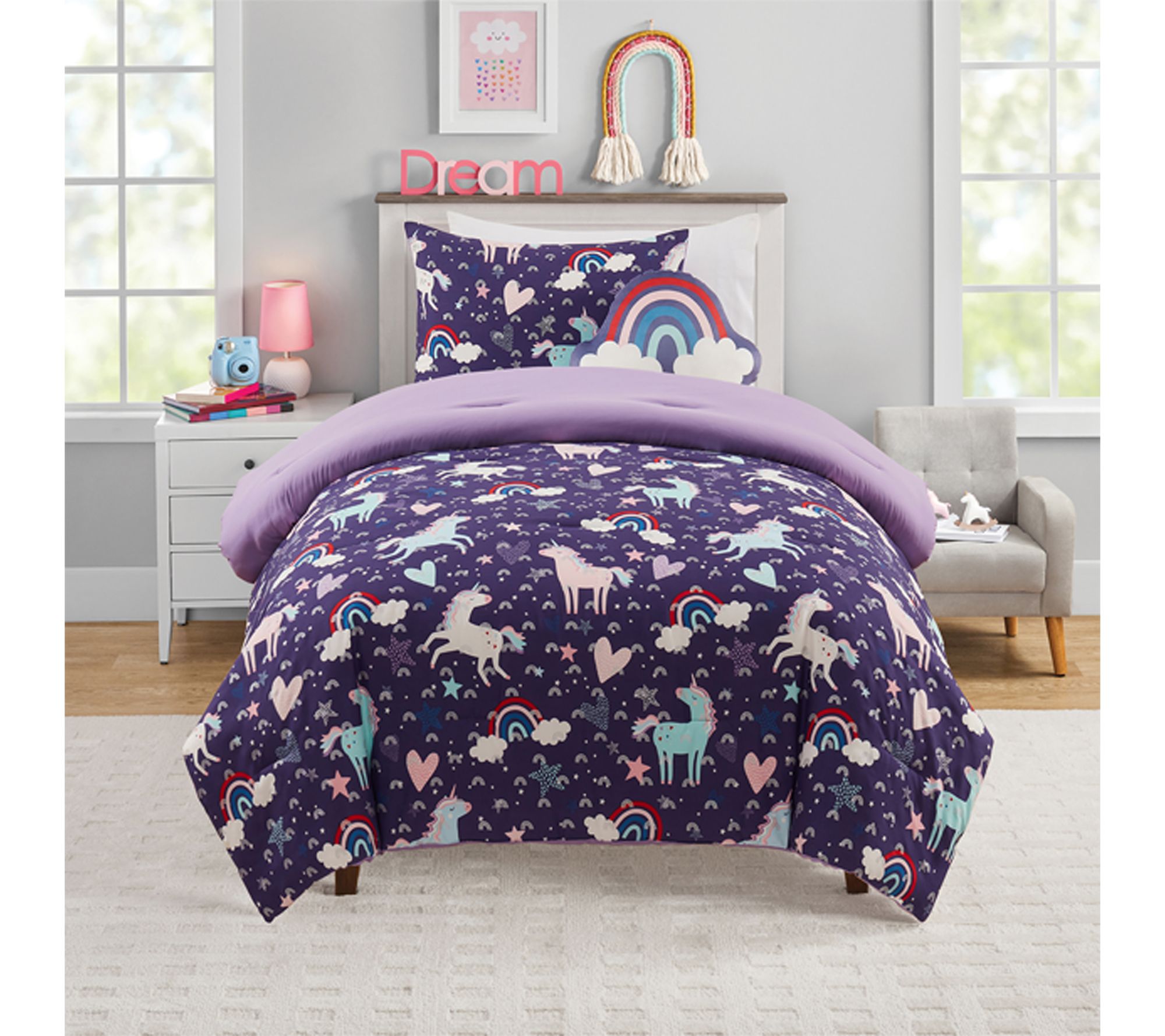 Olivia & Finn Unicorn 3-Piece Kids Comforter Set, Twin