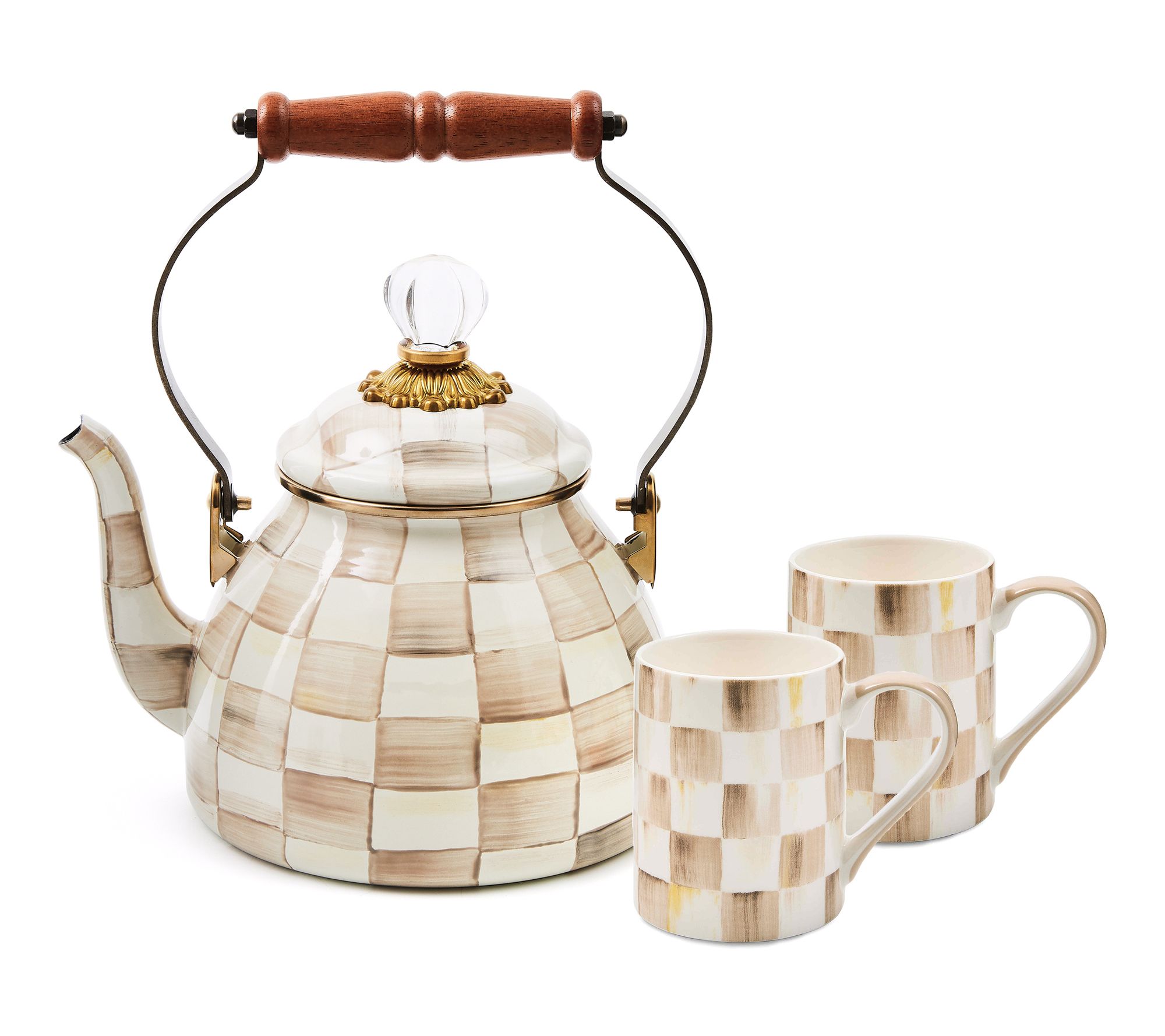 "As Is" MacKenzie- Childs 2 Qt Enamel Tea Kettle & 2 Mugs