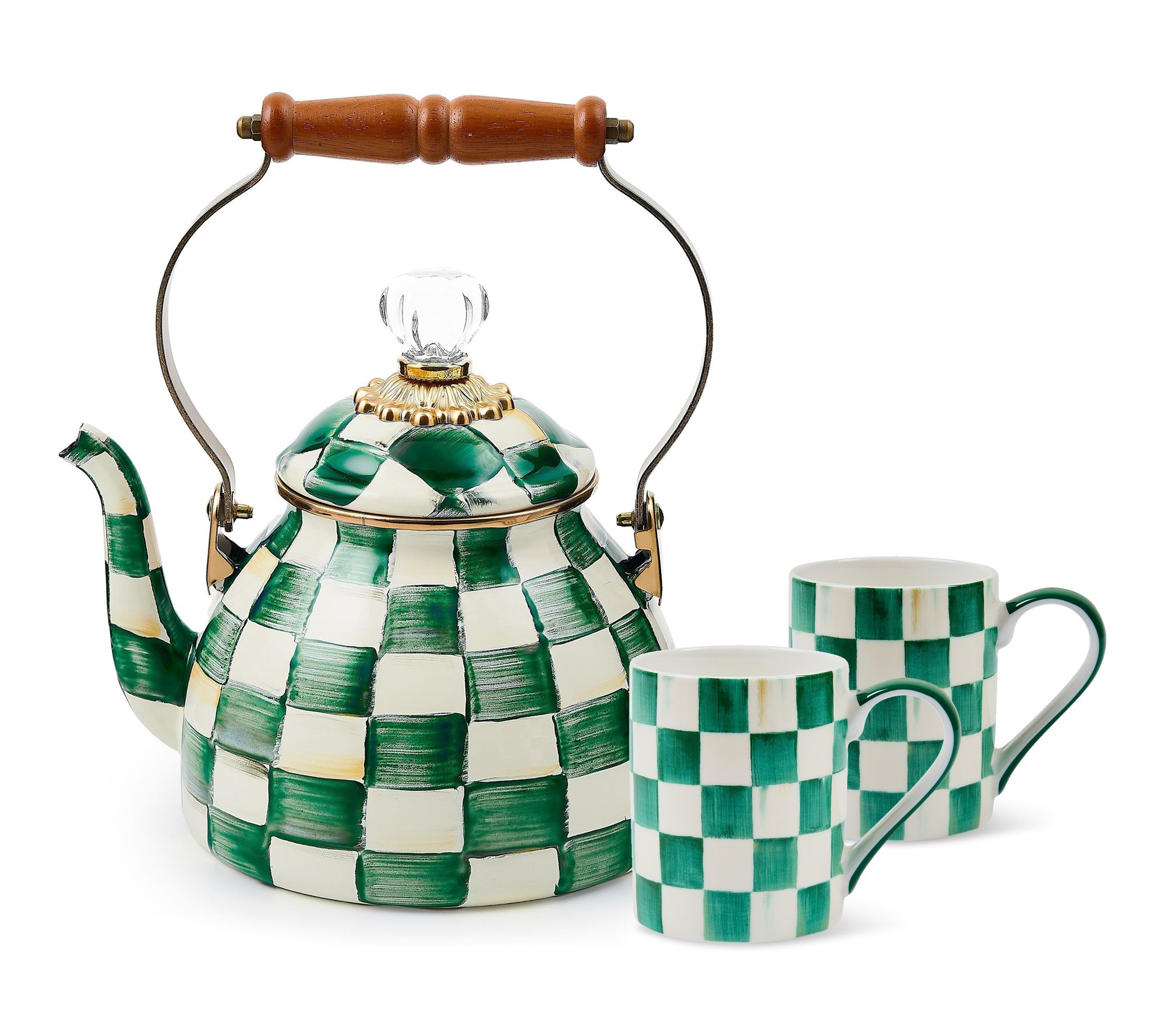 "As Is" MacKenzie- Childs 2 Qt Enamel Tea Kettle & 2 Mugs