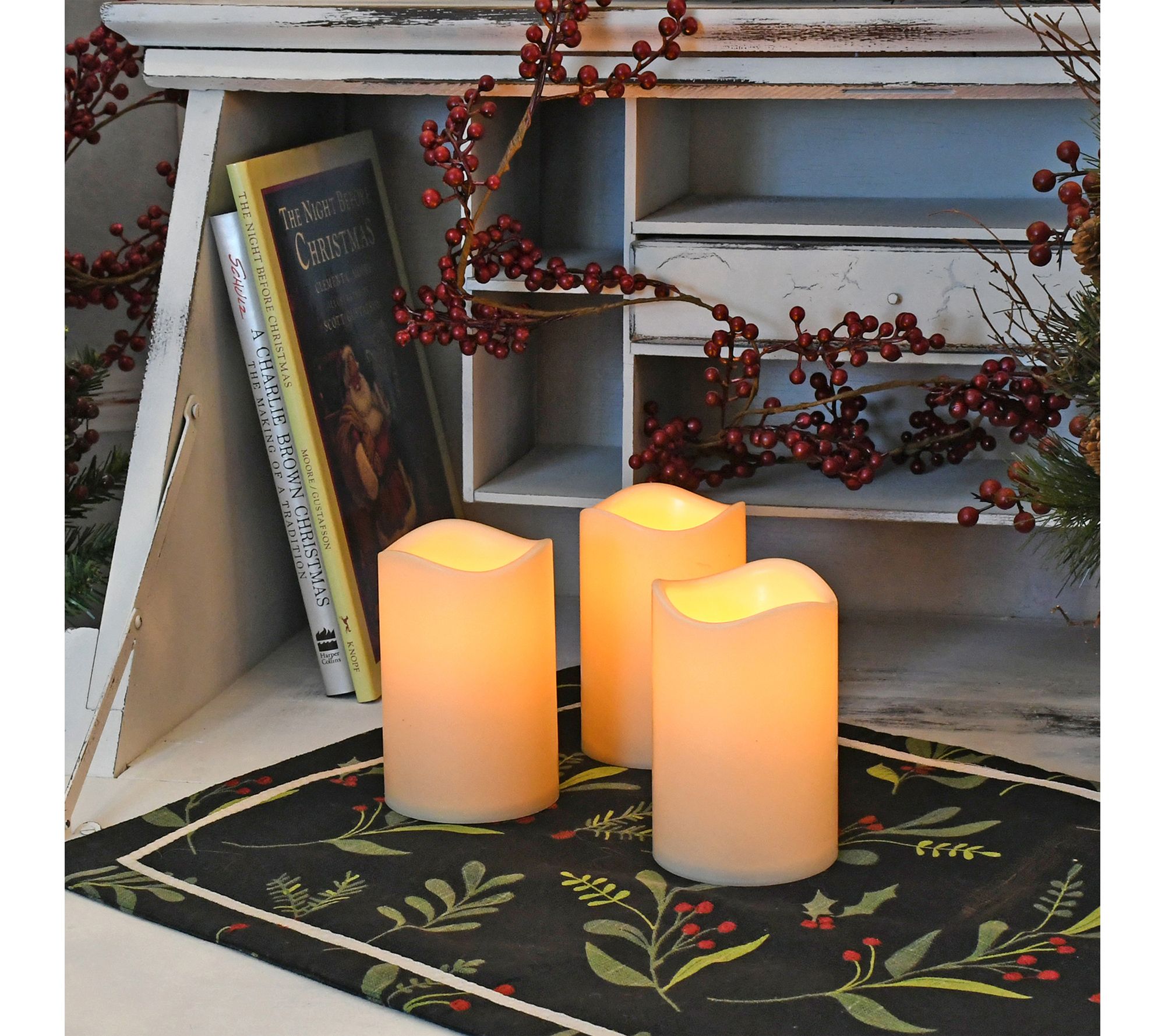 LumaBase Battery-Operated LED Pillar Candles- Set of 3