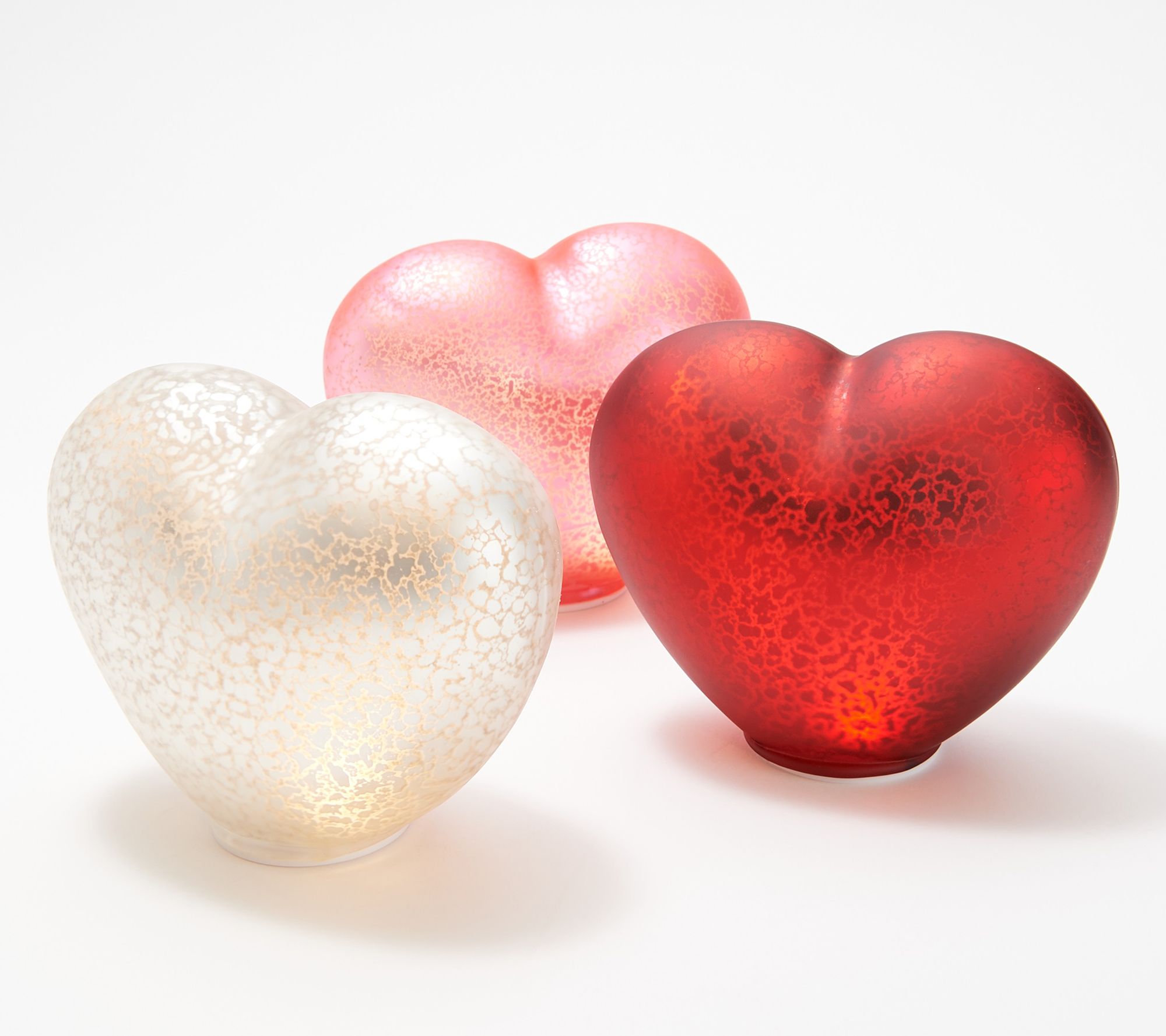"As Is" Set of 3 Illuminated Mercury Glass Hearts by Valerie