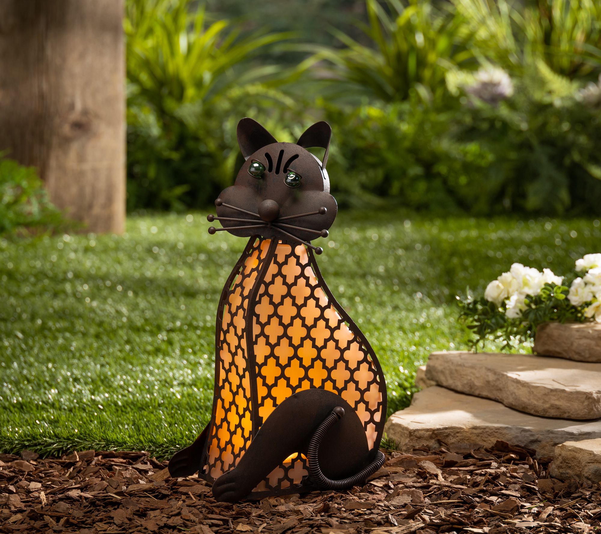 155h Solar Lighted Cat By Gerson Co