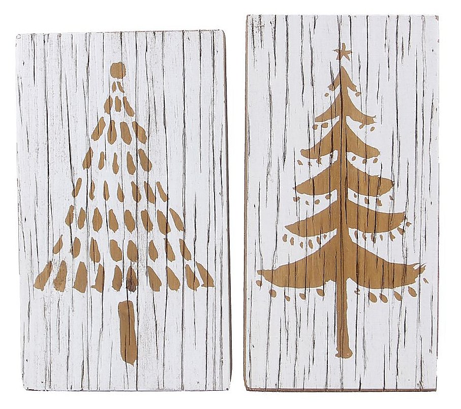 Young's wood plaque Christmas tree tabletop (se t of 2)
