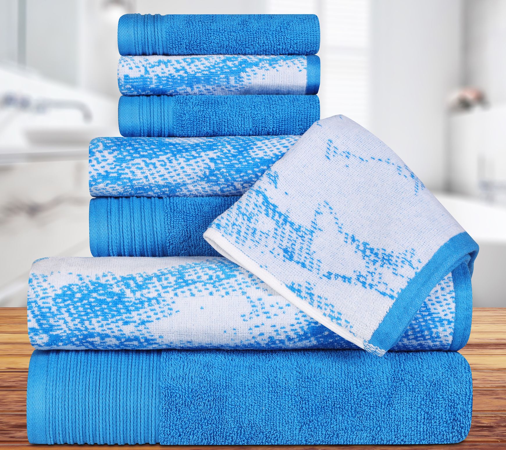 Superior Marble Effect 8-Piece Quick-Drying Cot ton Towel Set