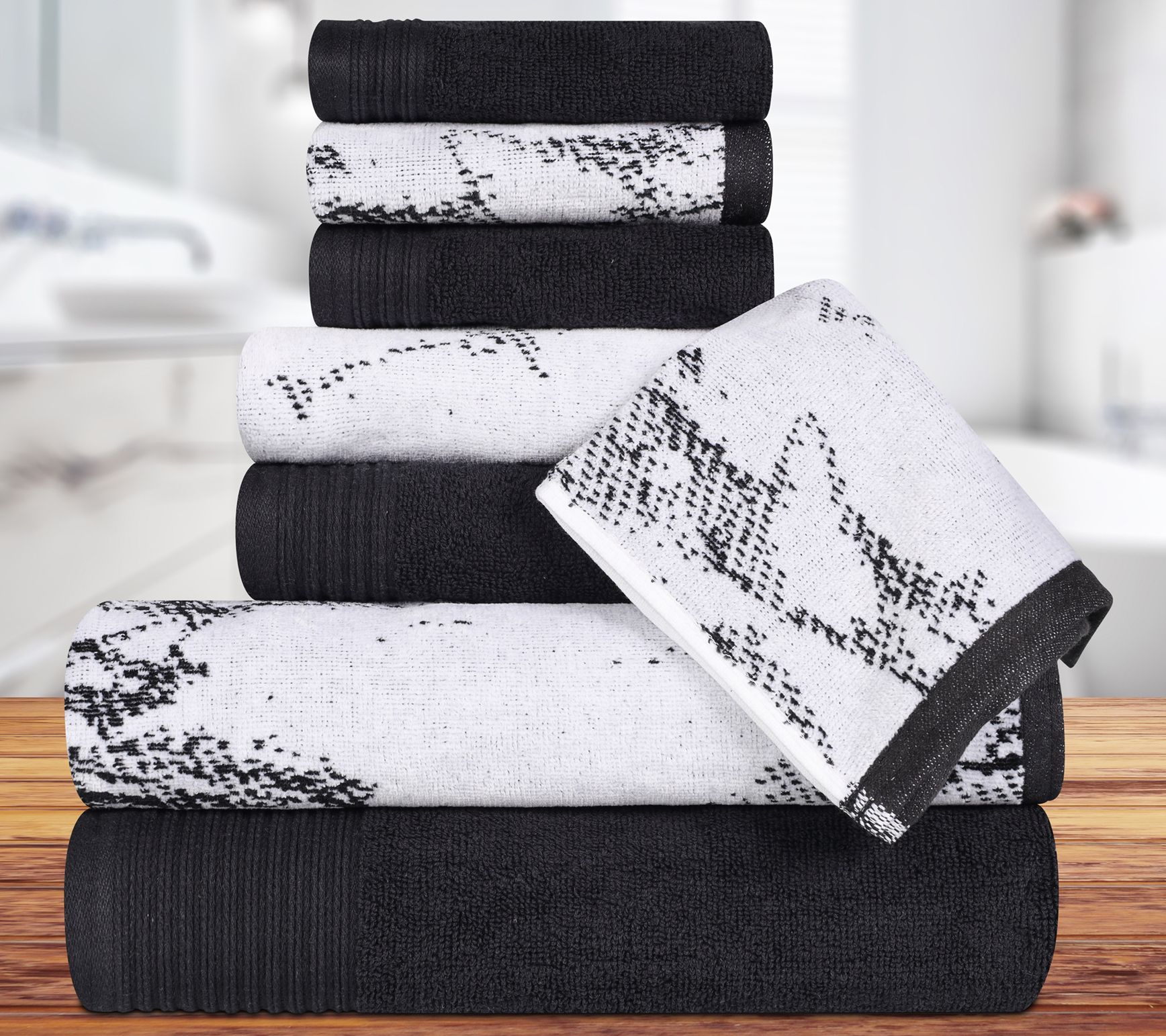 Superior Marble Effect 8-Piece Quick-Drying Cot ton Towel Set