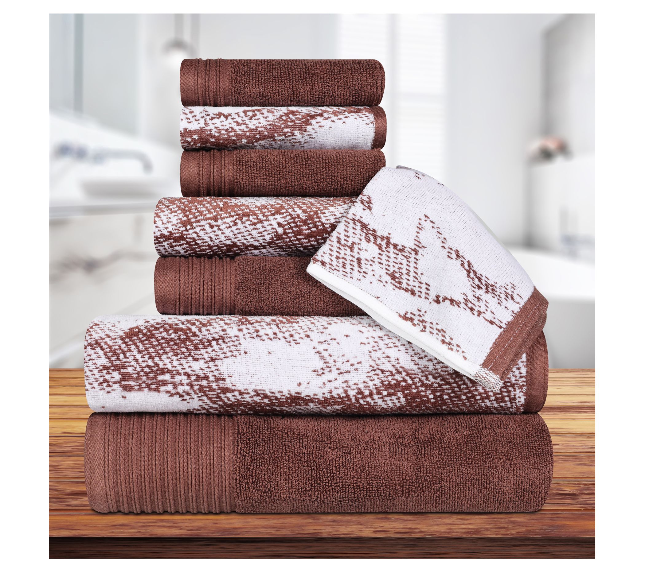 Superior Marble Effect 8-Piece Quick-Drying Cot ton Towel Set