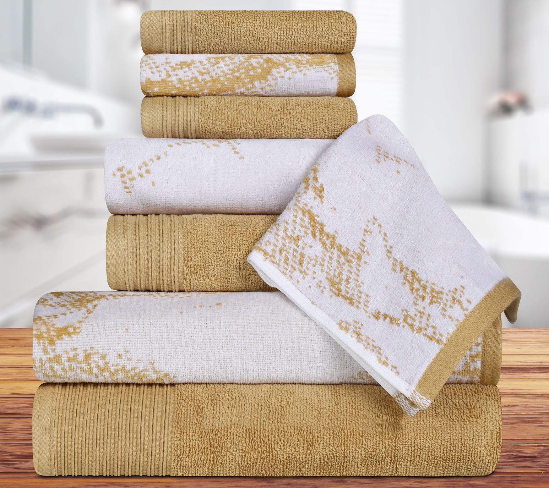 Superior Marble Effect 8-Piece Quick-Drying Cot ton Towel Set