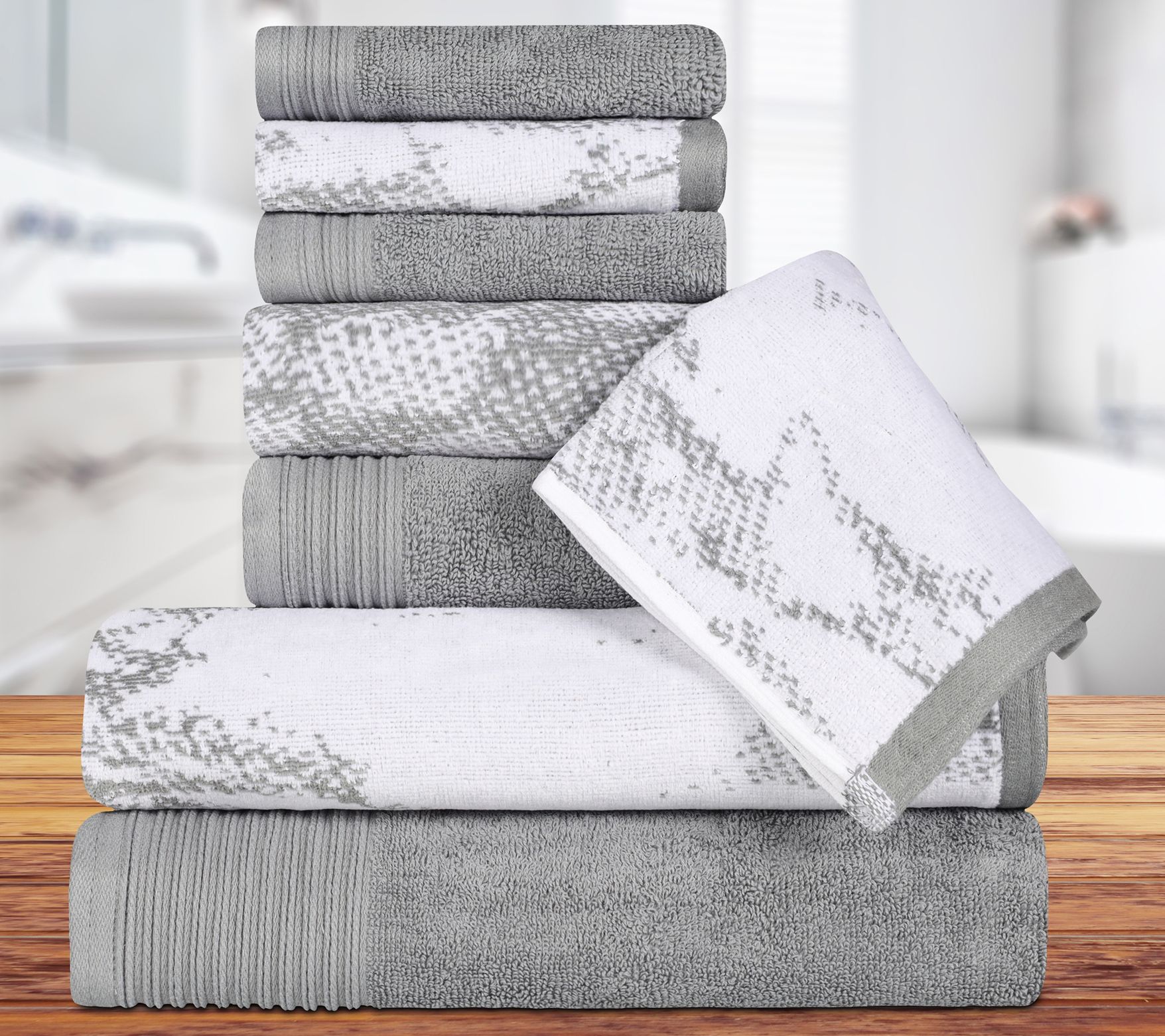 Superior Marble Effect 8-Piece Quick-Drying Cot ton Towel Set